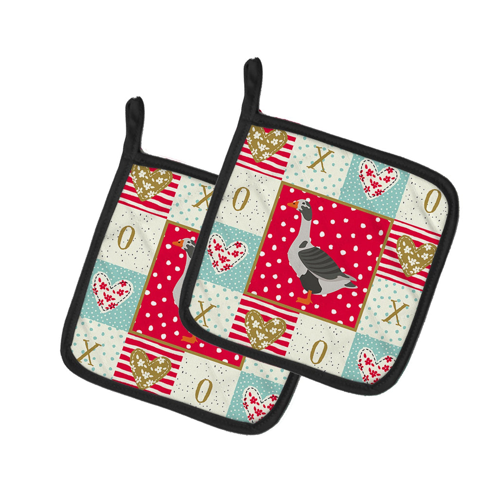 West of England Goose Love Pot Holder Set of 2 Heat Resistant Quilted Hot Pads 7.5 x 7.5 Inch, Insulated Kitchen Trivets for Cooking & Baking