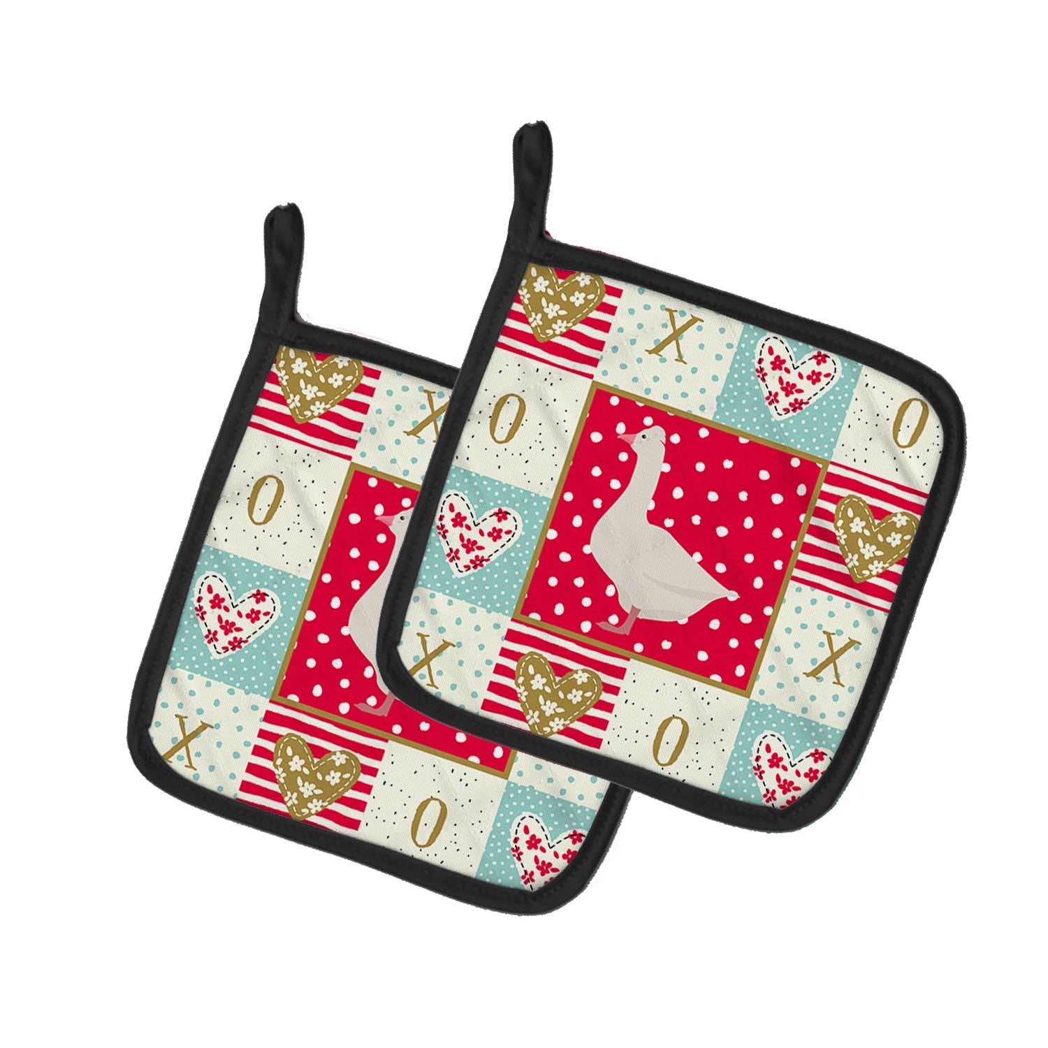 Roman Goose Love Pot Holder Set of 2 Heat Resistant Quilted Hot Pads 7.5 x 7.5 Inch, Insulated Kitchen Trivets for Cooking & Baking