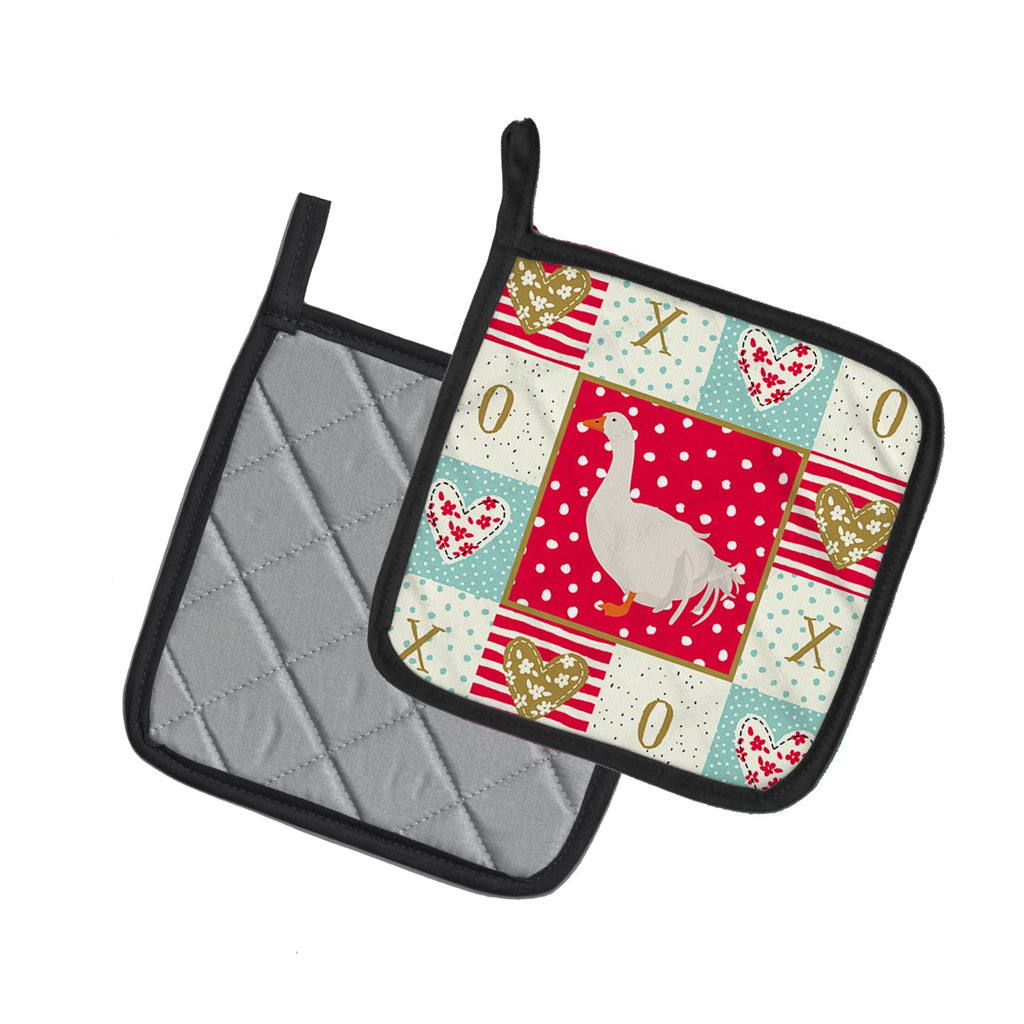 Sebastopol Goose Love Pot Holder Set of 2 Heat Resistant Quilted Hot Pads 7.5 x 7.5 Inch, Insulated Kitchen Trivets for Cooking & Baking