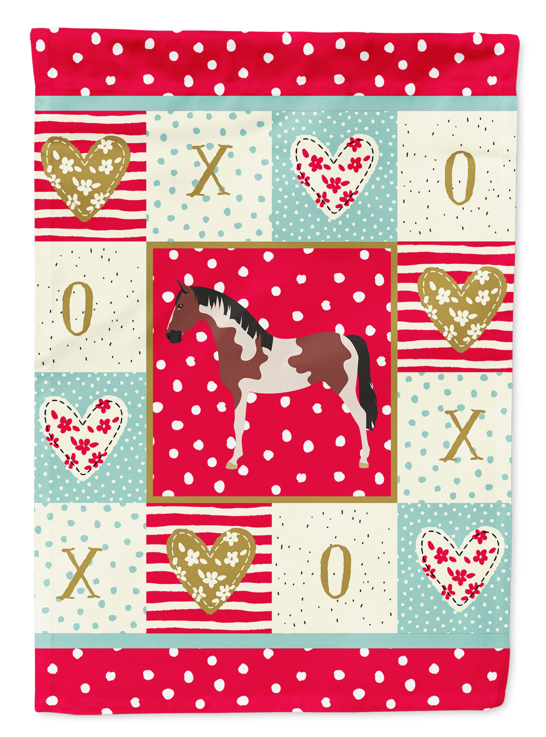 Pinto Horse Love House Flag 28x40 Porch Sleeve Pole Decorative Outside Yard Banner Artwork Wall Hanging, Polyester