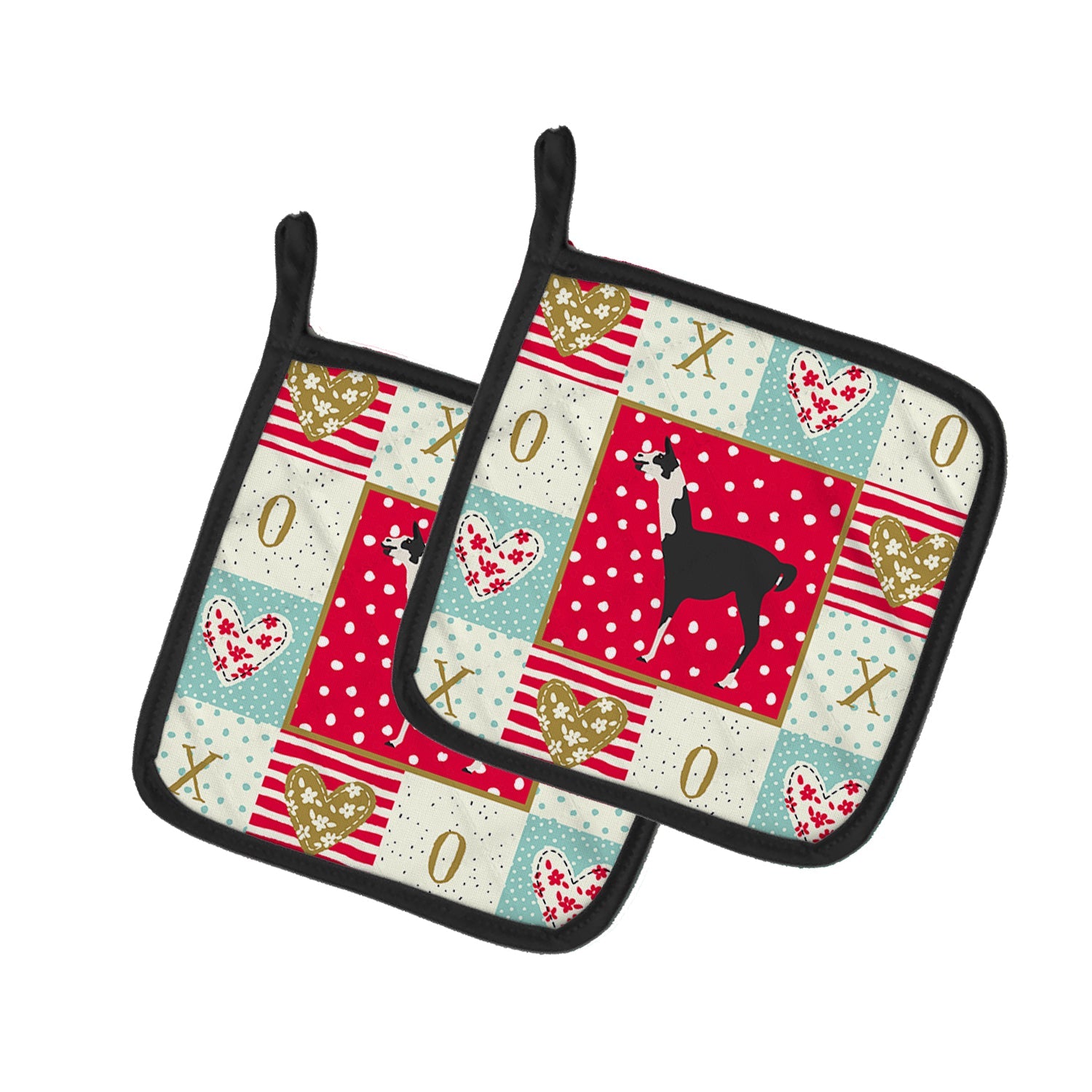 Llama Q' Ara Love Pot Holder Set of 2 Heat Resistant Quilted Hot Pads 7.5 x 7.5 Inch, Insulated Kitchen Trivets for Cooking & Baking