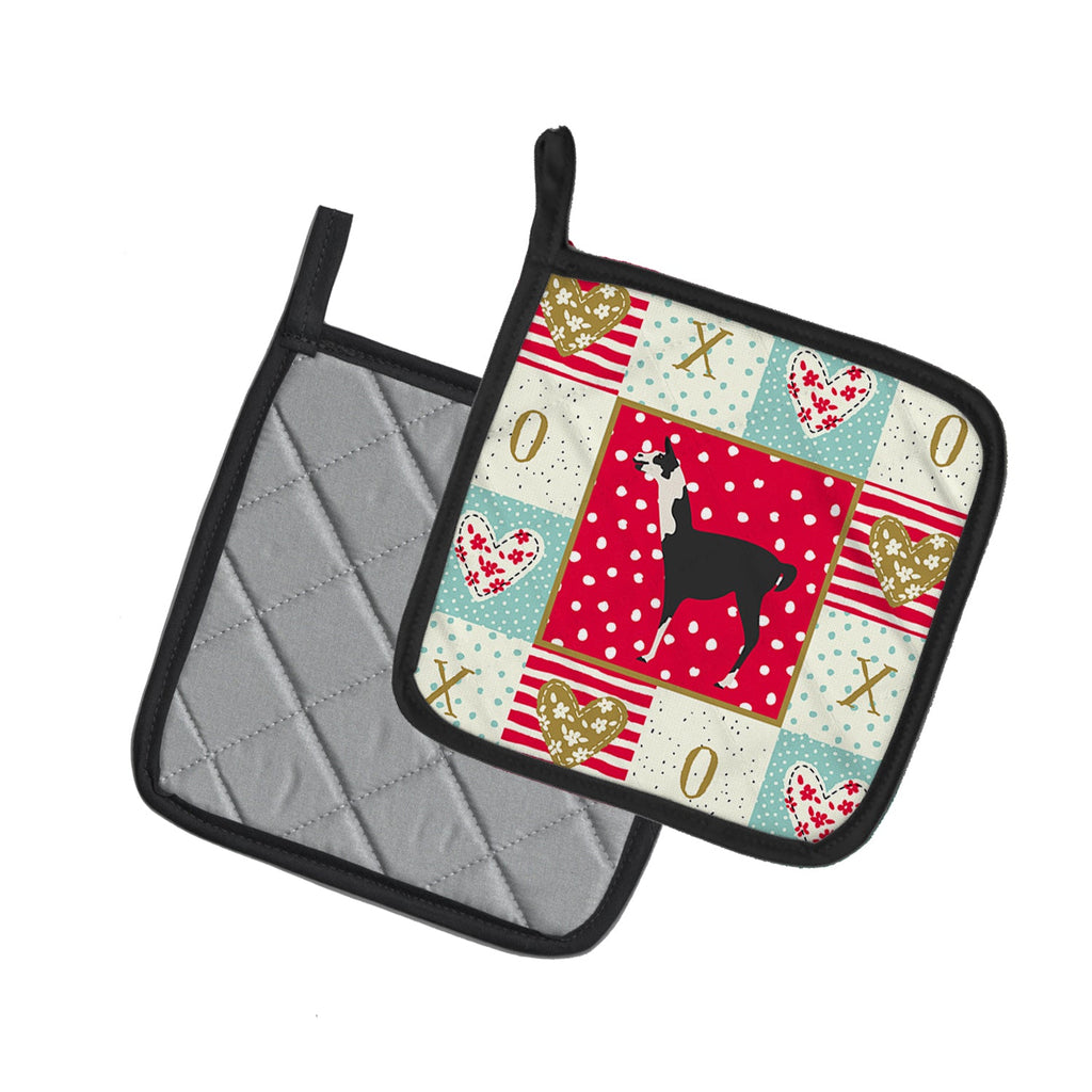 Llama Q' Ara Love Pot Holder Set of 2 Heat Resistant Quilted Hot Pads 7.5 x 7.5 Inch, Insulated Kitchen Trivets for Cooking & Baking