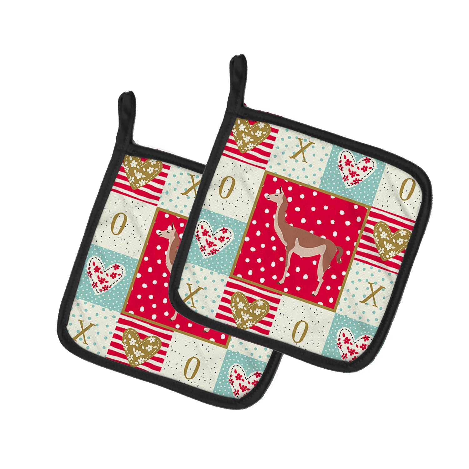 Guanaco Love Pot Holder Set of 2 Heat Resistant Quilted Hot Pads 7.5 x 7.5 Inch, Insulated Kitchen Trivets for Cooking & Baking