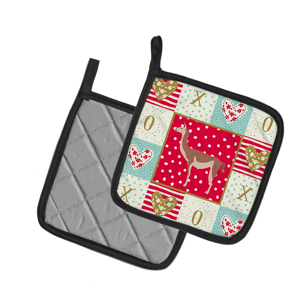 Guanaco Love Pot Holder Set of 2 Heat Resistant Quilted Hot Pads 7.5 x 7.5 Inch, Insulated Kitchen Trivets for Cooking & Baking