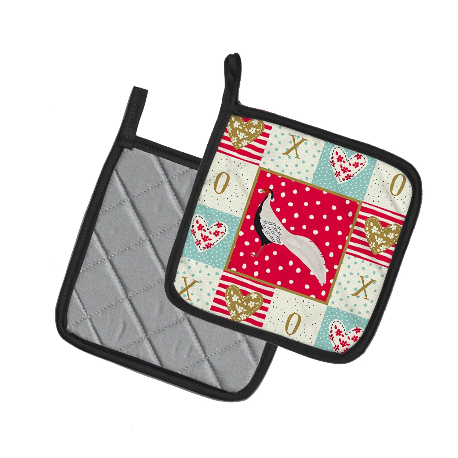 Silver Pheasant Love Pot Holder Set of 2 Heat Resistant Quilted Hot Pads 7.5 x 7.5 Inch, Insulated Kitchen Trivets for Cooking & Baking