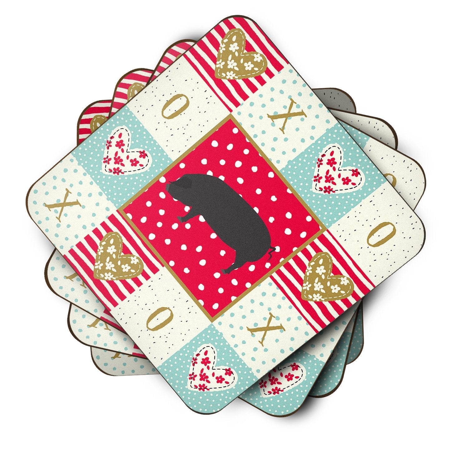 Devon Large Black Pig Love Foam Coasters Set of 4 Cup Coasters for Indoor Outdoor, Tabletop Protection, Anti Slip, Mouse pad Material