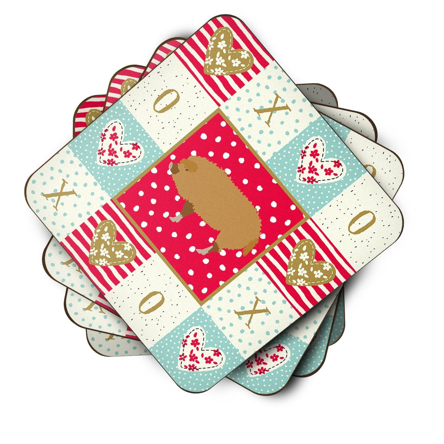 Hungarian Mangalica Pig Love Foam Coasters Set of 4 Cup Coasters for Indoor Outdoor, Tabletop Protection, Anti Slip, Mouse pad Material