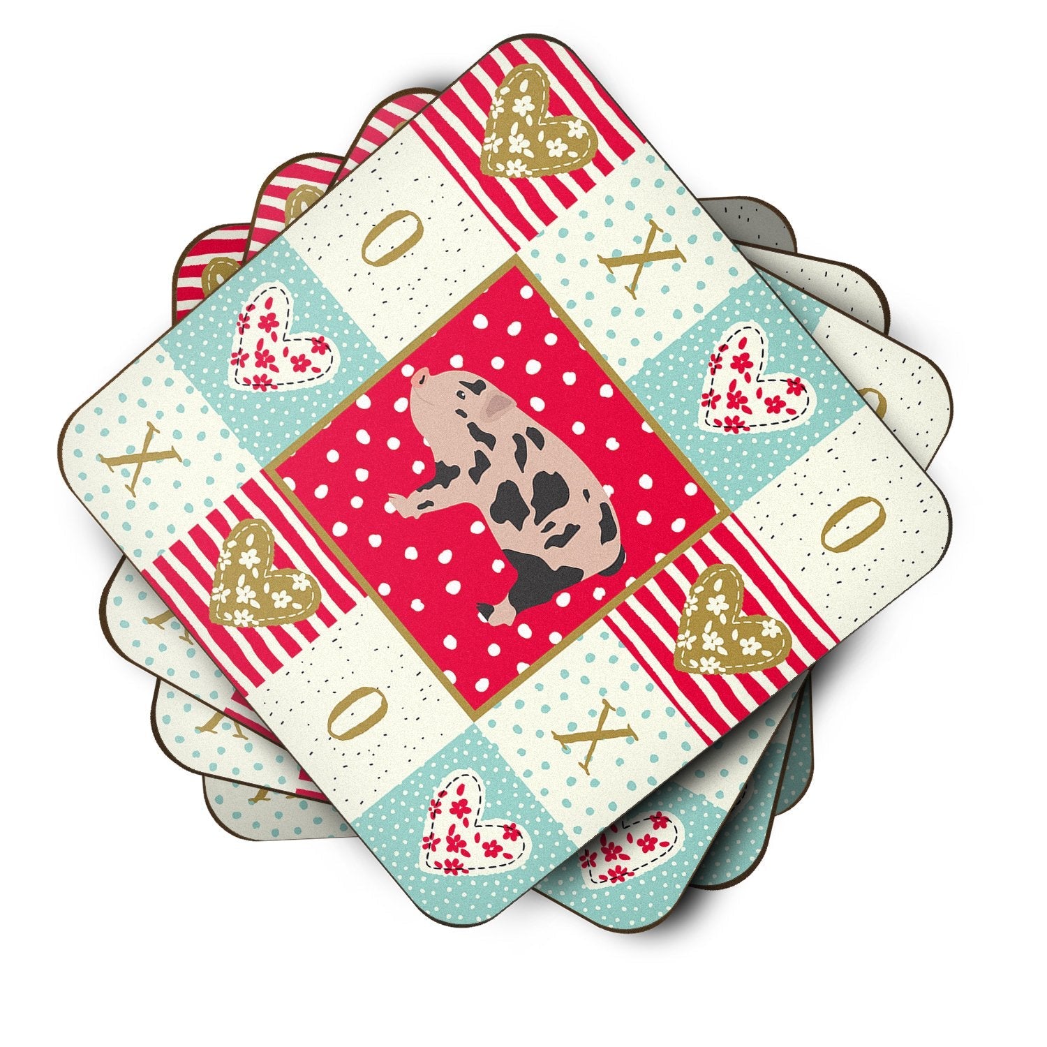 Mini Miniature Pig Love Foam Coasters Set of 4 Cup Coasters for Indoor Outdoor, Tabletop Protection, Anti Slip, Mouse pad Material