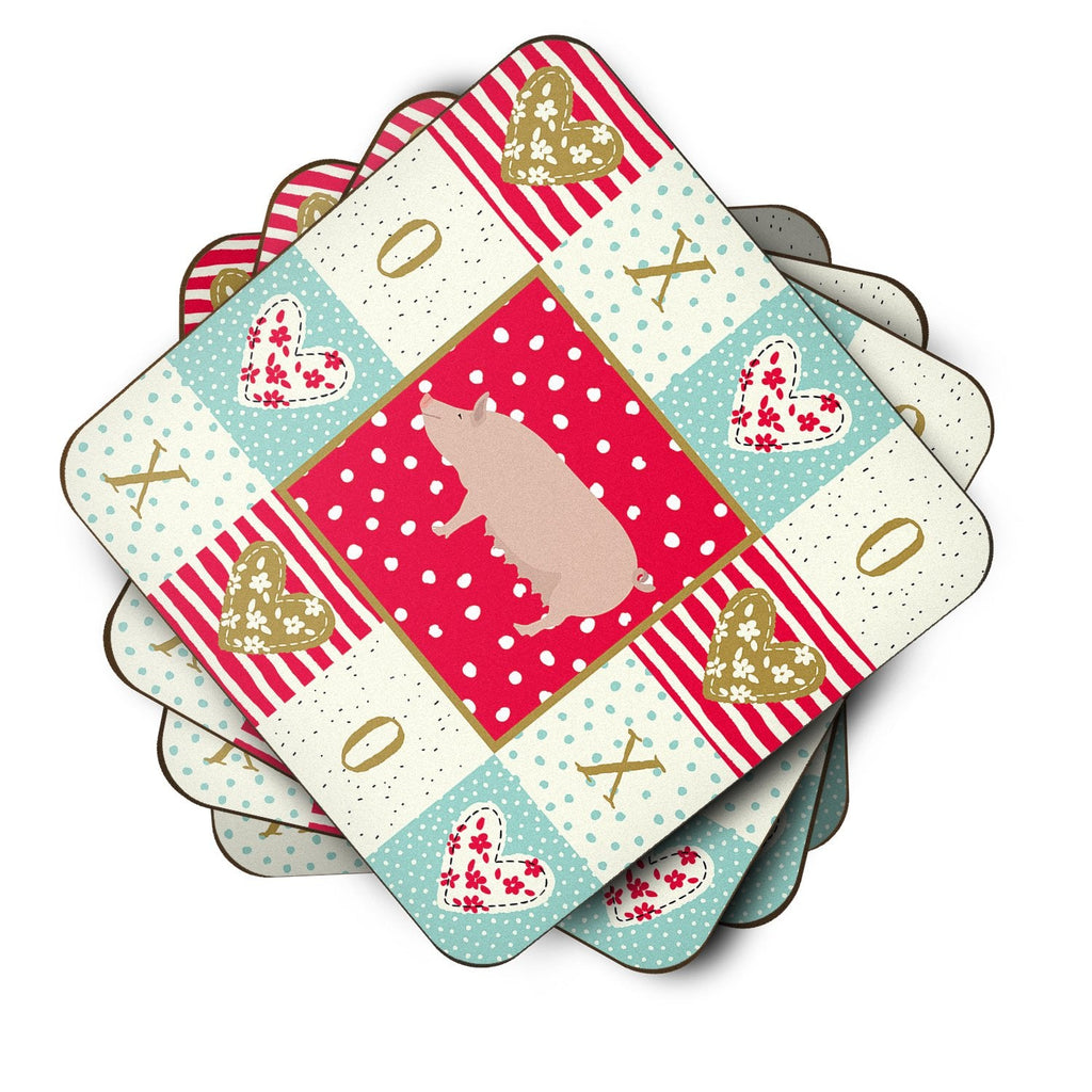 English Large White Pig Love Foam Coasters Set of 4 Cup Coasters for Indoor Outdoor, Tabletop Protection, Anti Slip, Mouse pad Material