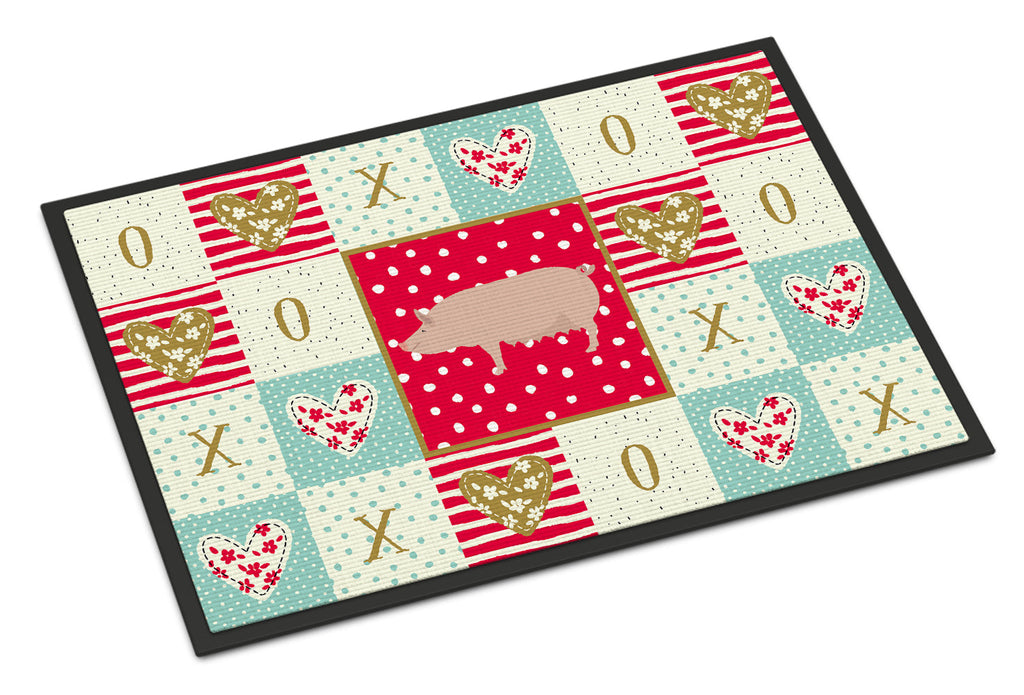 English Large White Pig Love Doormat Indoor Outdoor 18H X 27W Front Door Mat Rugs for Entryway, Non Slip Washable