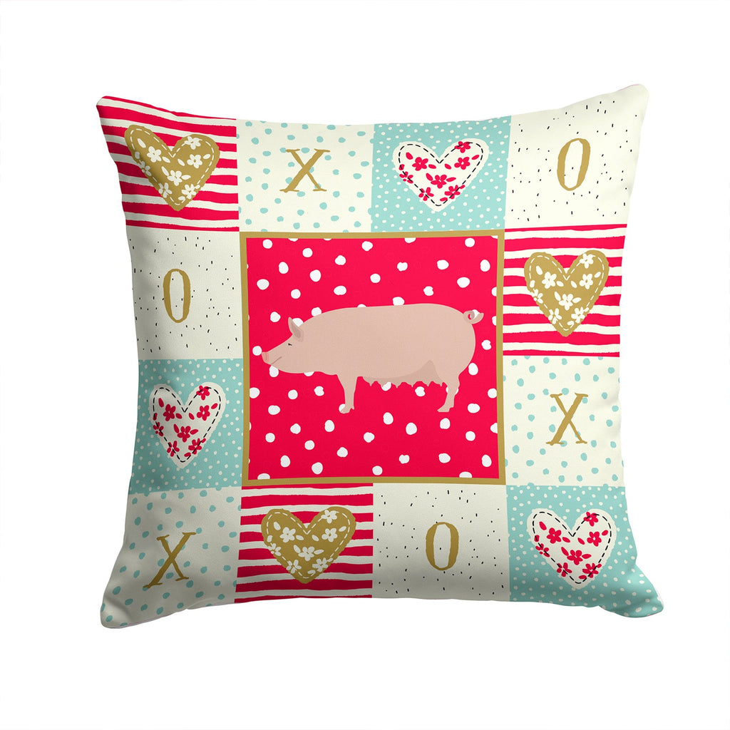 English Large White Pig Love Decorative Throw Pillow 14x14 Indoor Outdoor Accent Cushion, Fabric Cover with Insert for Sofa, Bed, Porch & Living Room