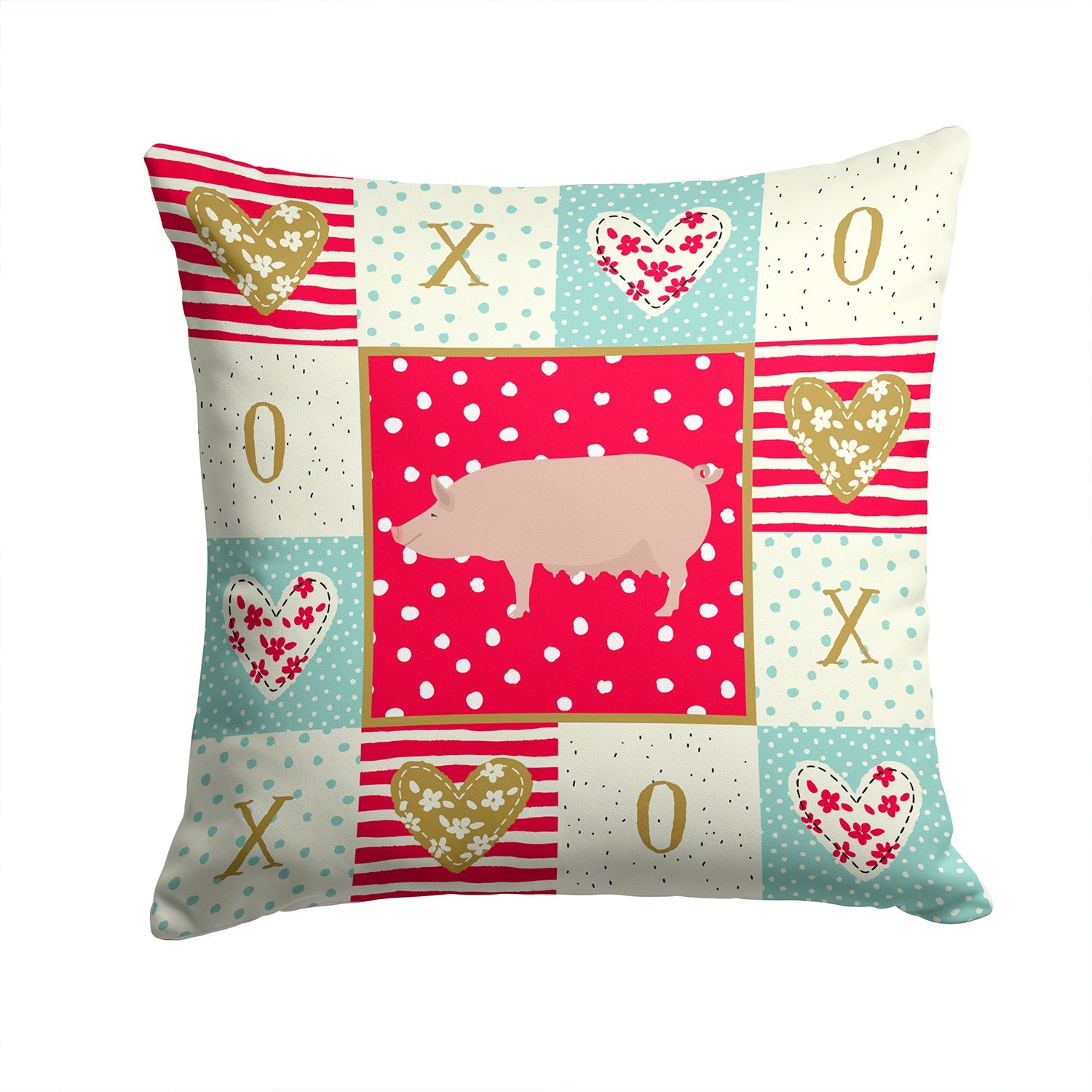 English Large White Pig Love Decorative Throw Pillow 14x14 Indoor Outdoor Accent Cushion, Fabric Cover with Insert for Sofa, Bed, Porch & Living Room