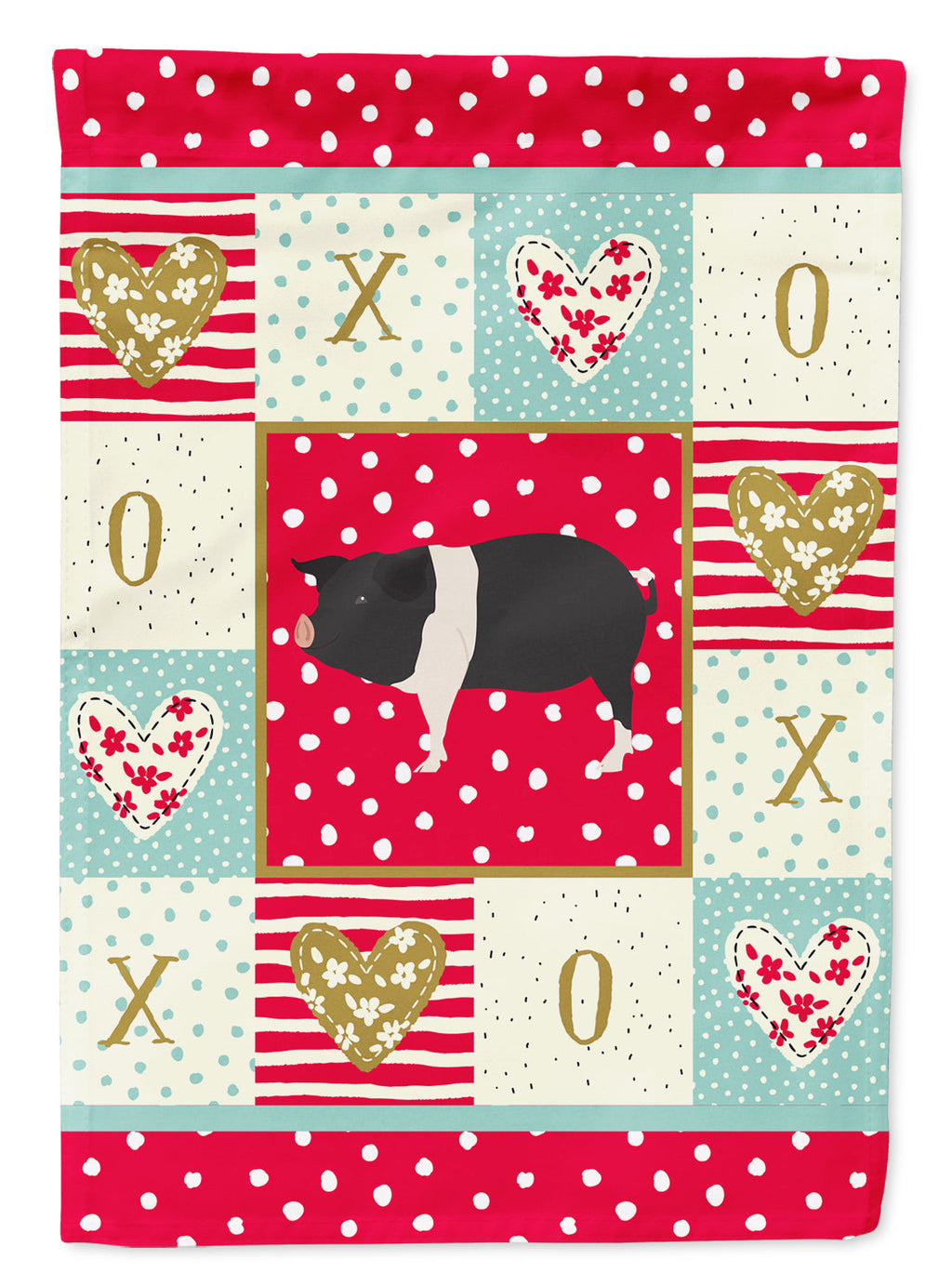 Hampshire Pig Love House Flag 28x40 Porch Sleeve Pole Decorative Outside Yard Banner Artwork Wall Hanging, Polyester