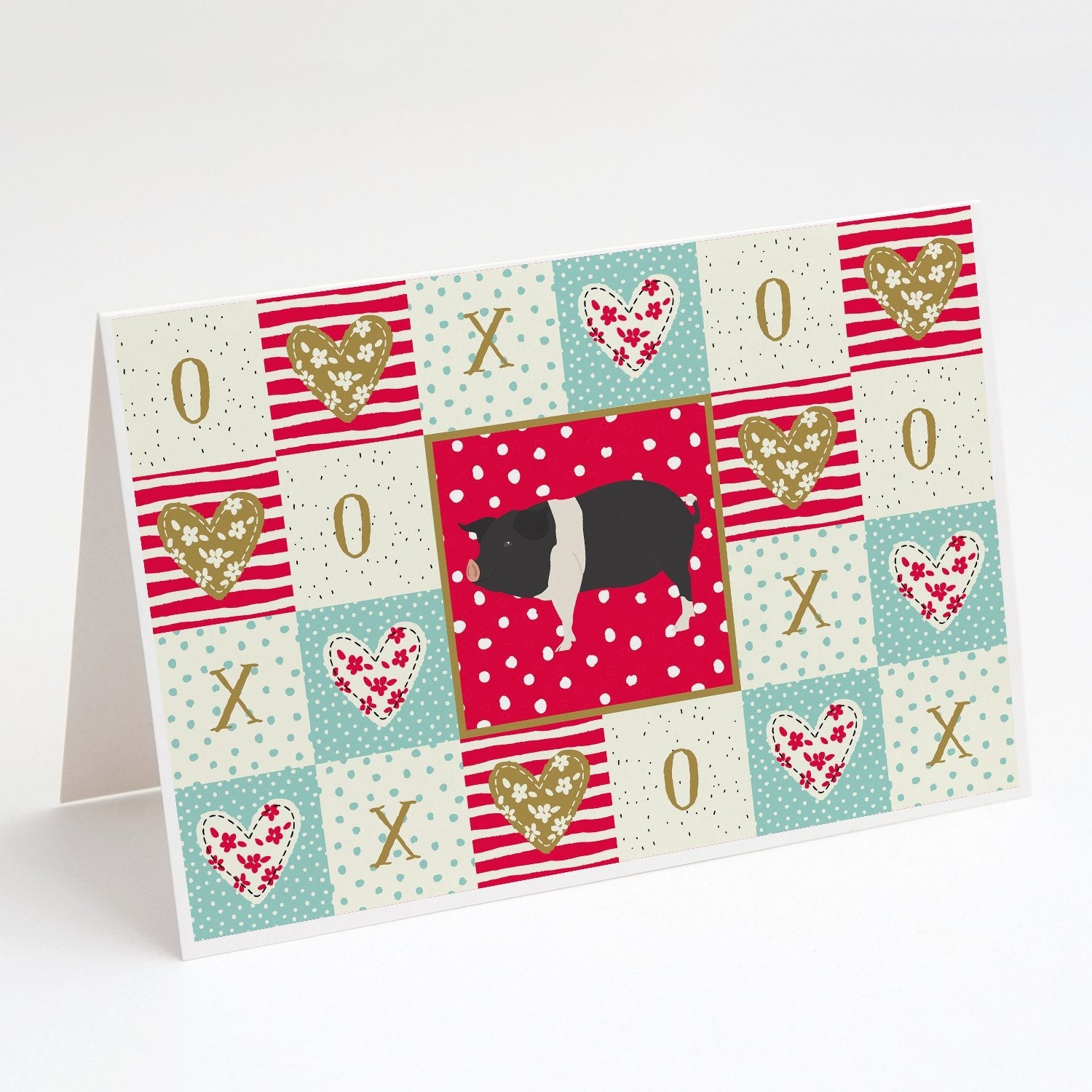 Hampshire Pig Love Greeting Cards Pack of 8 Blank Cards with Envelopes Whimsical A7 Size 5x7