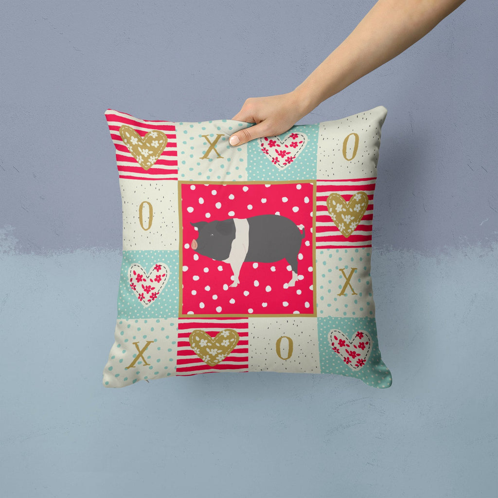 Hampshire Pig Love Decorative Throw Pillow 14x14 Indoor Outdoor Accent Cushion, Fabric Cover with Insert for Sofa, Bed, Porch & Living Room