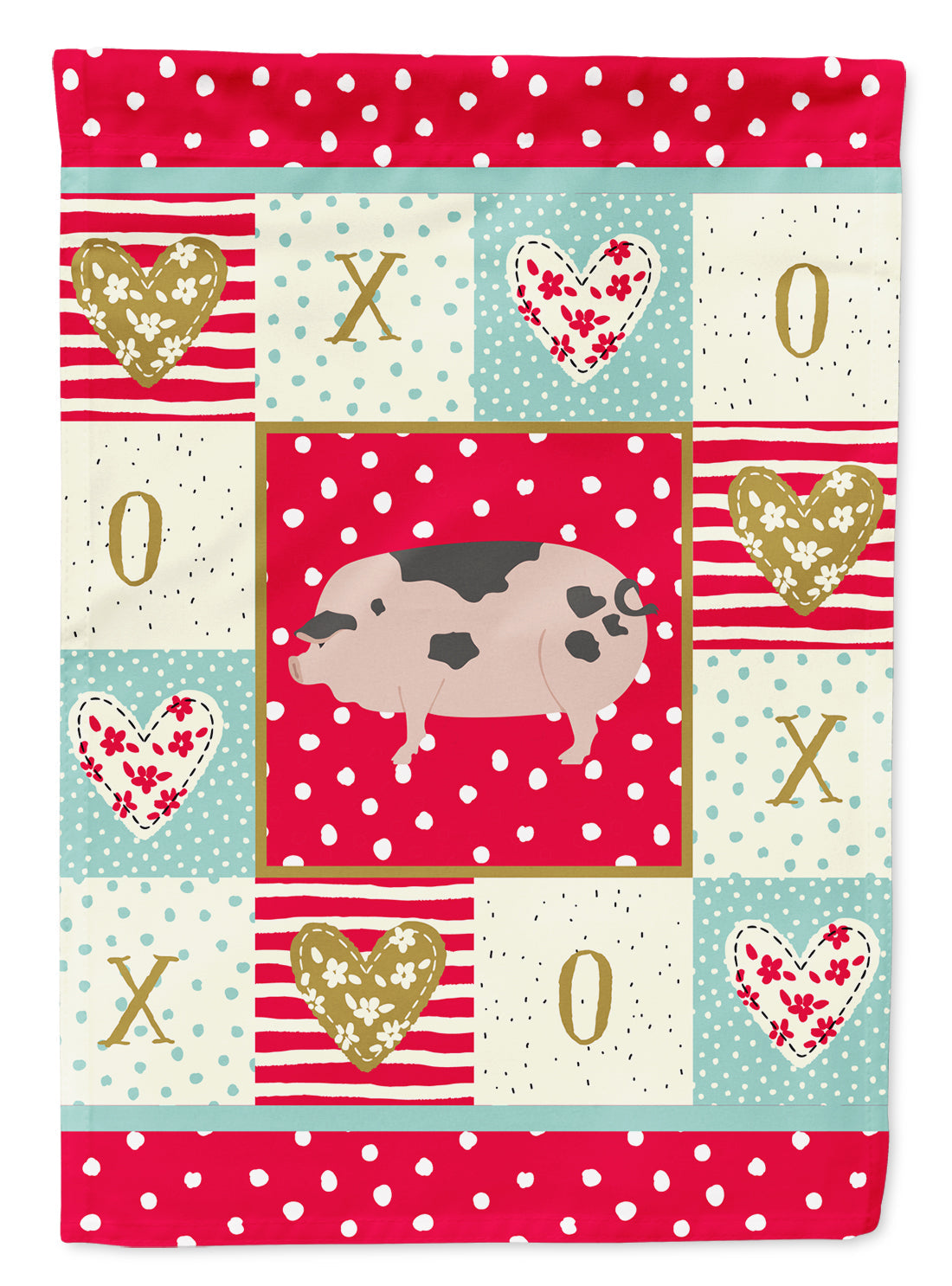 Gloucester Old Spot Pig Love House Flag 28x40 Porch Sleeve Pole Decorative Outside Yard Banner Artwork Wall Hanging, Polyester