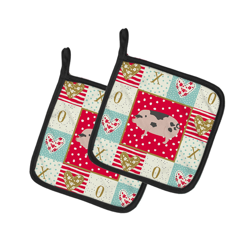 Gloucester Old Spot Pig Love Pot Holder Set of 2 Heat Resistant Quilted Hot Pads 7.5 x 7.5 Inch, Insulated Kitchen Trivets for Cooking & Baking