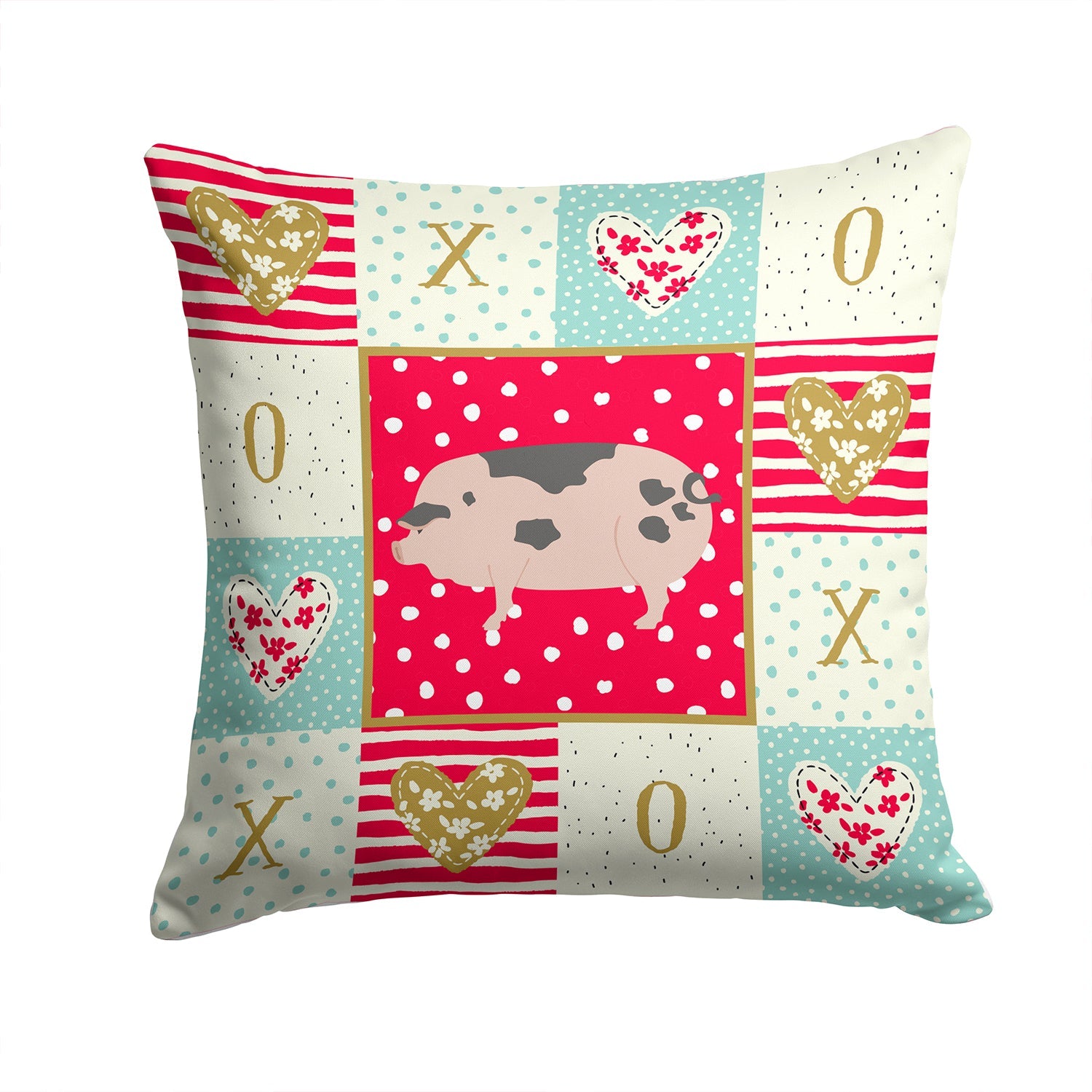 Gloucester Old Spot Pig Love Decorative Throw Pillow 14x14 Indoor Outdoor Accent Cushion, Fabric Cover with Insert for Sofa, Bed, Porch & Living Room