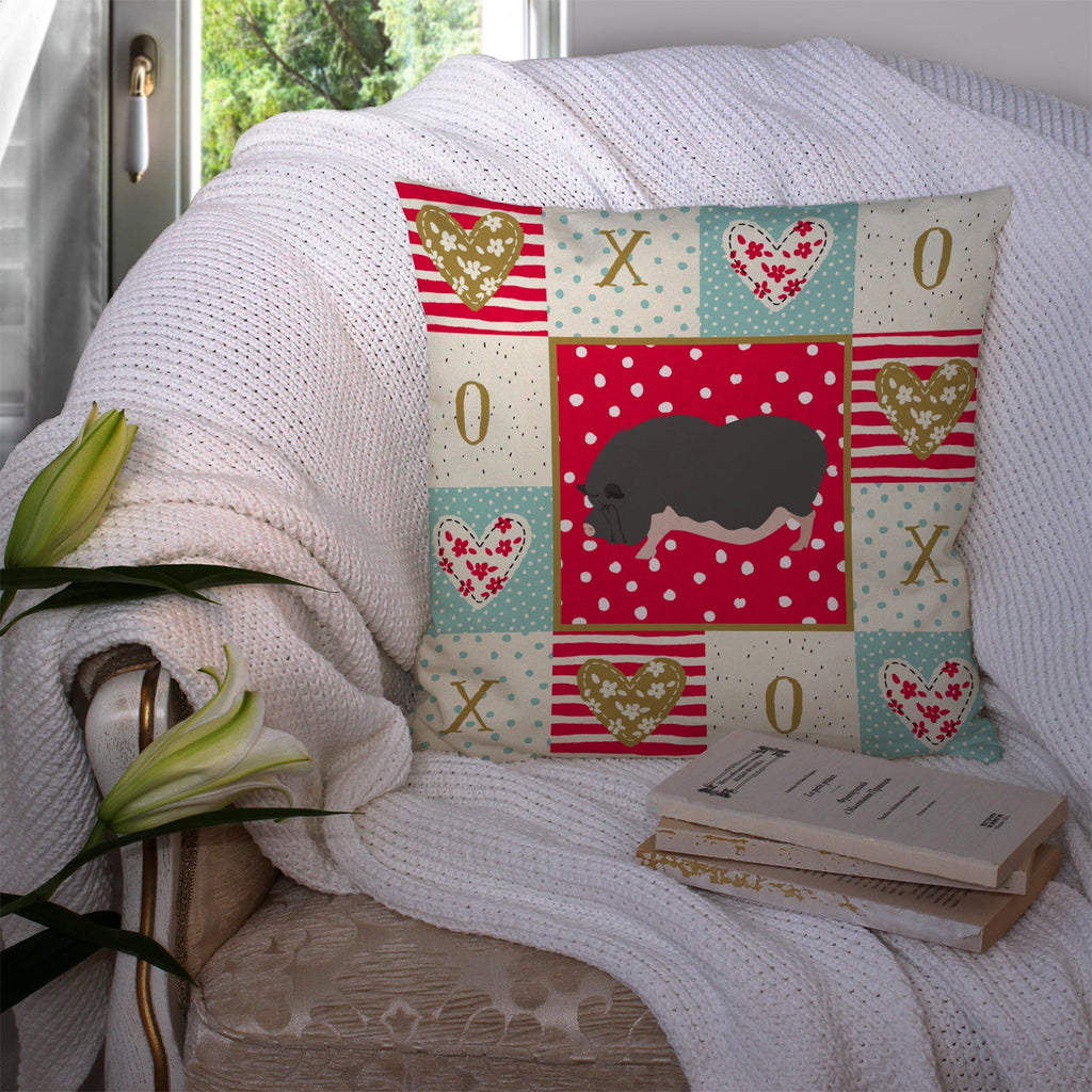 Vietnamese Pot-Bellied Pig Love Decorative Throw Pillow 14x14 Indoor Outdoor Accent Cushion, Fabric Cover with Insert for Sofa, Bed, Porch & Living Room
