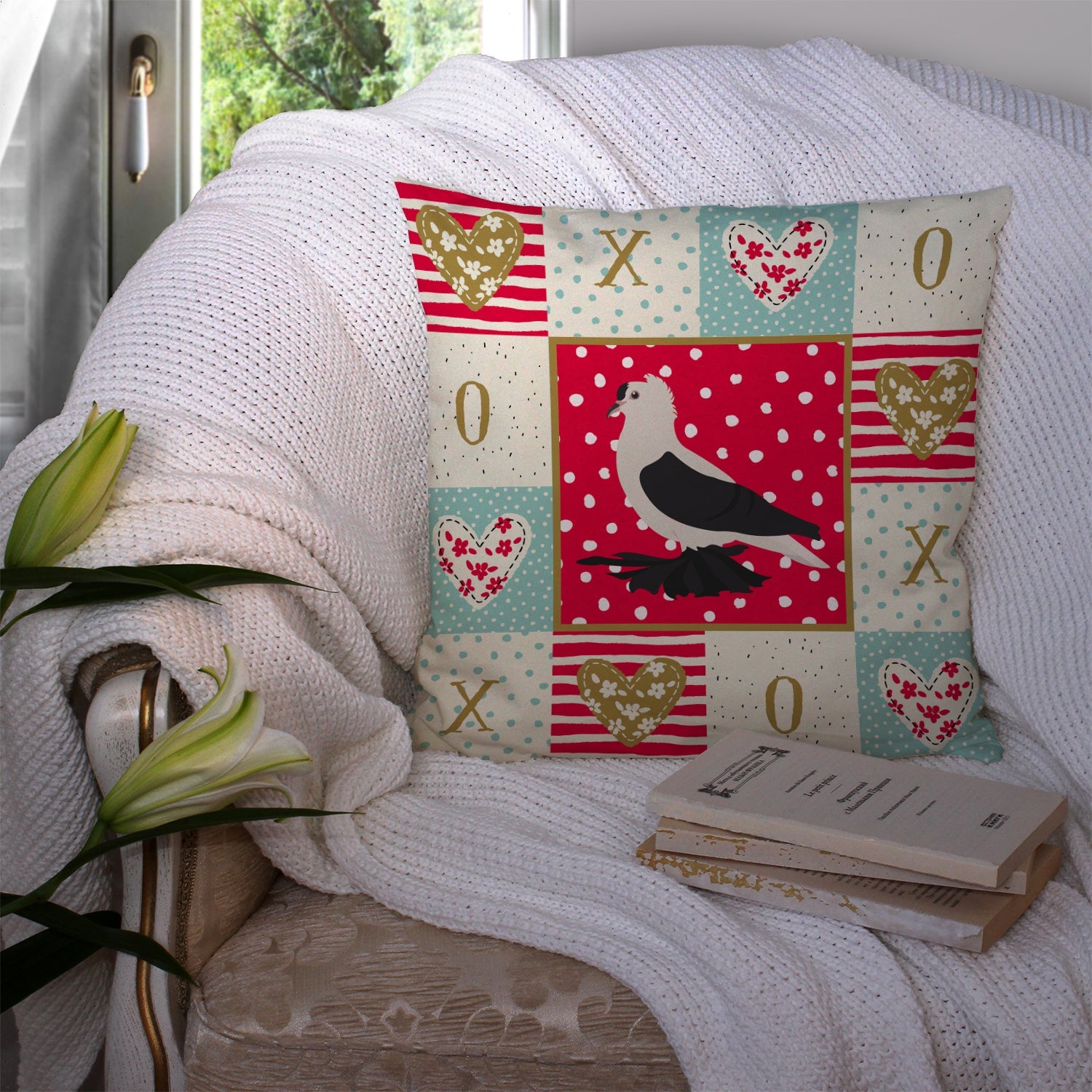 Saxon Fairy Swallow Pigeon Love Decorative Throw Pillow 14x14 Indoor Outdoor Accent Cushion, Fabric Cover with Insert for Sofa, Bed, Porch & Living Room