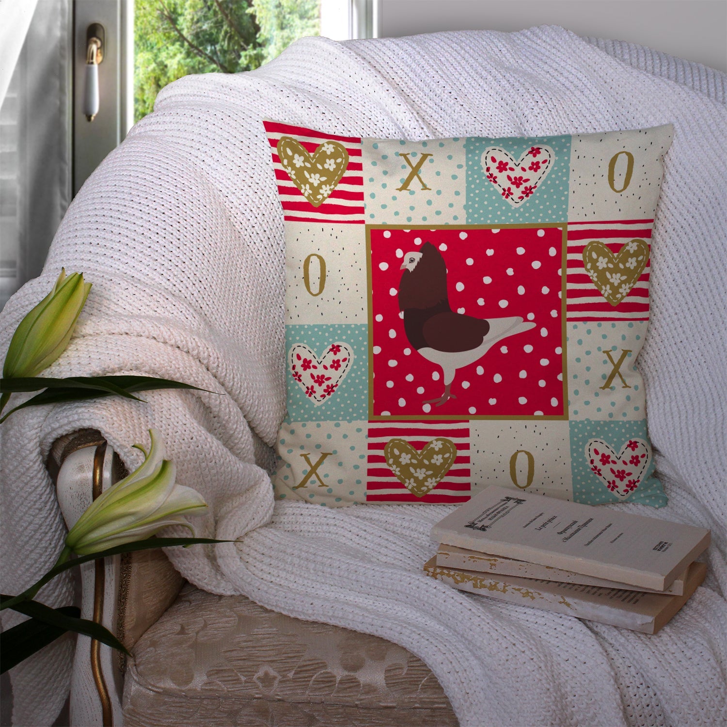 Capuchin Red Pigeon Love Decorative Throw Pillow 14x14 Indoor Outdoor Accent Cushion, Fabric Cover with Insert for Sofa, Bed, Porch & Living Room