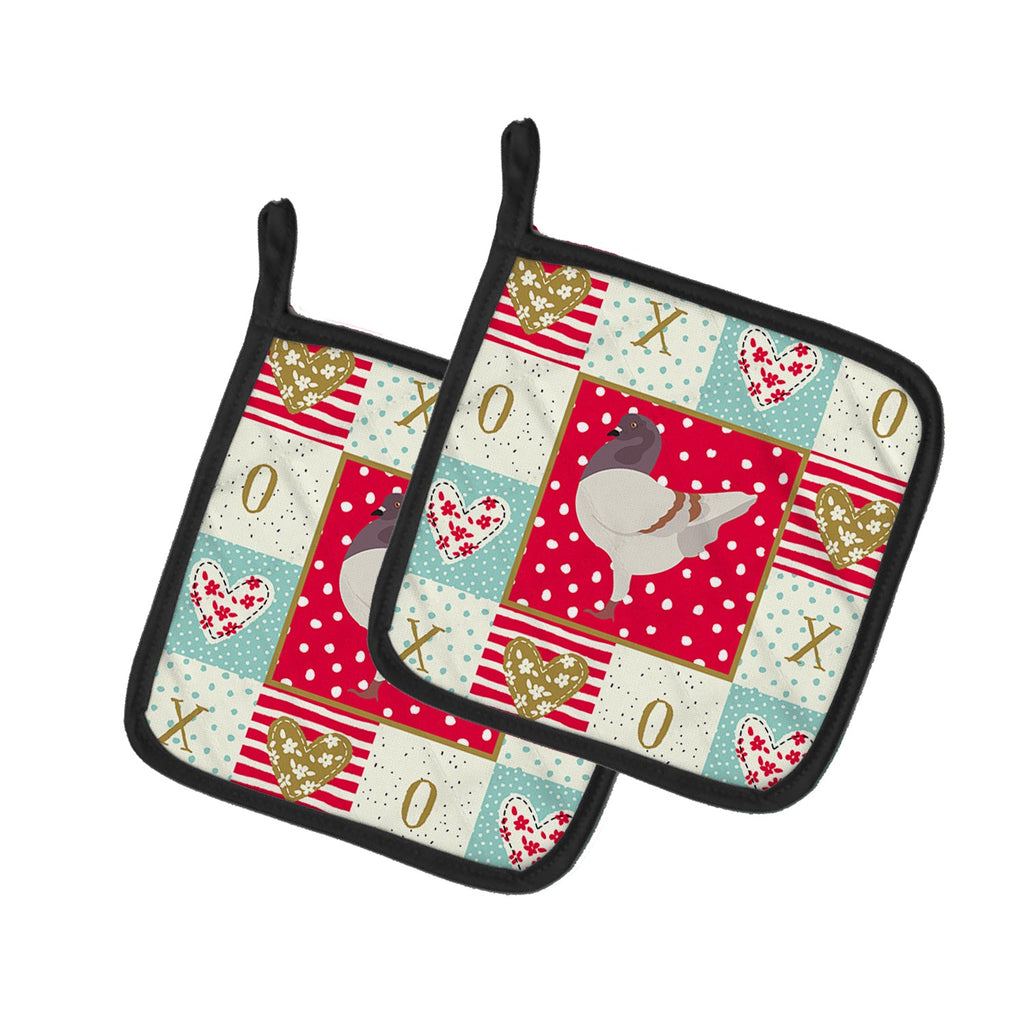 German Modena Pigeon Love Pot Holder Set of 2 Heat Resistant Quilted Hot Pads 7.5 x 7.5 Inch, Insulated Kitchen Trivets for Cooking & Baking