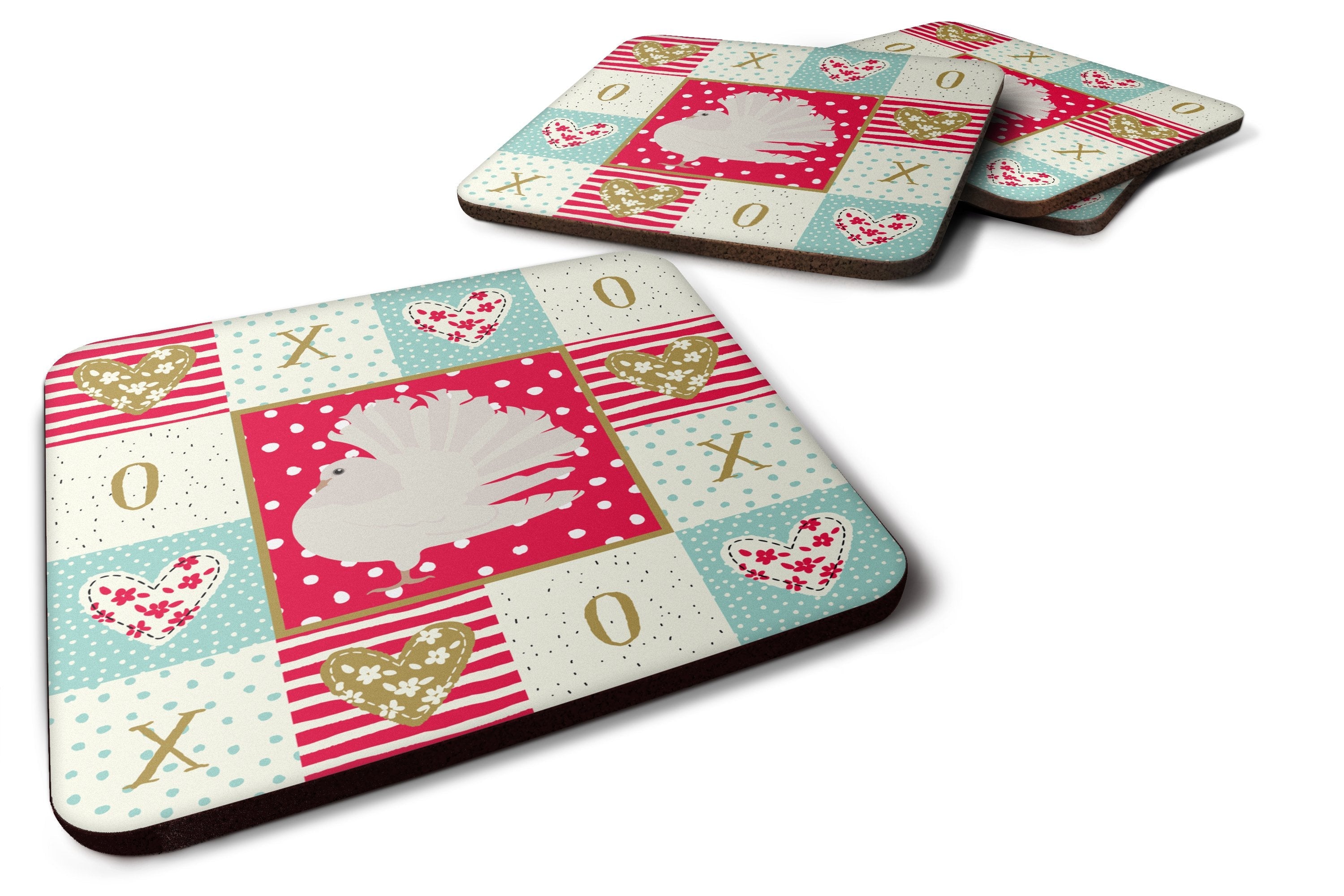 Silver Fantail Pigeon Love Foam Coasters Set of 4 Cup Coasters for Indoor Outdoor, Tabletop Protection, Anti Slip, Mouse pad Material