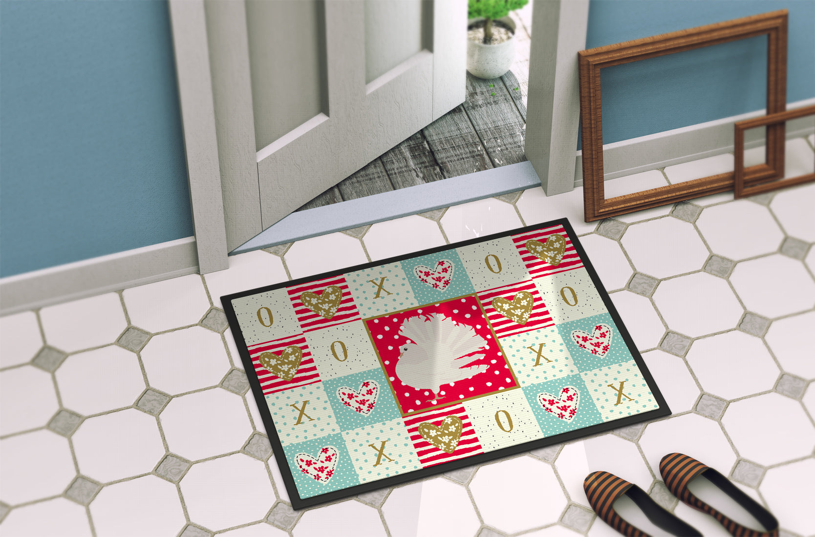 Silver Fantail Pigeon Love Doormat Indoor Outdoor 18H X 27W Front Door Mat Rugs for Entryway, Non Slip Washable