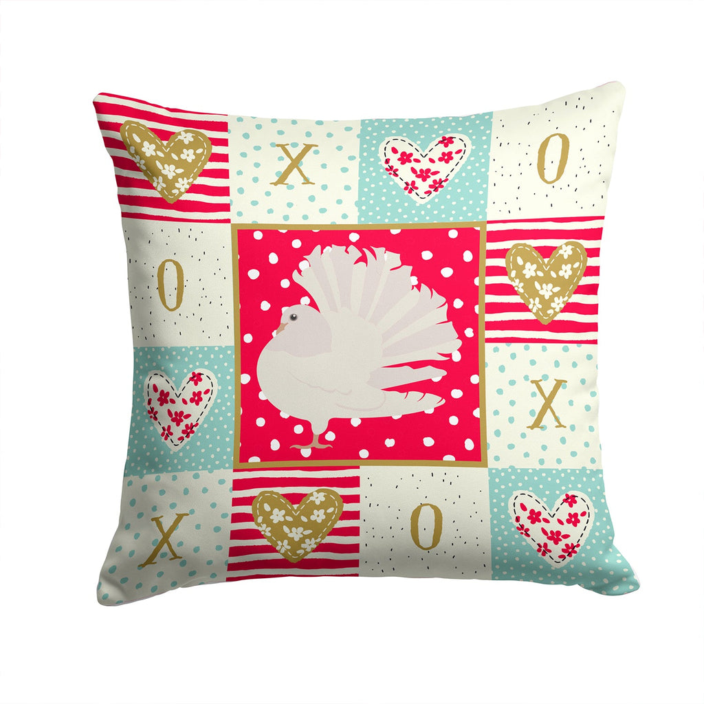 Silver Fantail Pigeon Love Decorative Throw Pillow 14x14 Indoor Outdoor Accent Cushion, Fabric Cover with Insert for Sofa, Bed, Porch & Living Room