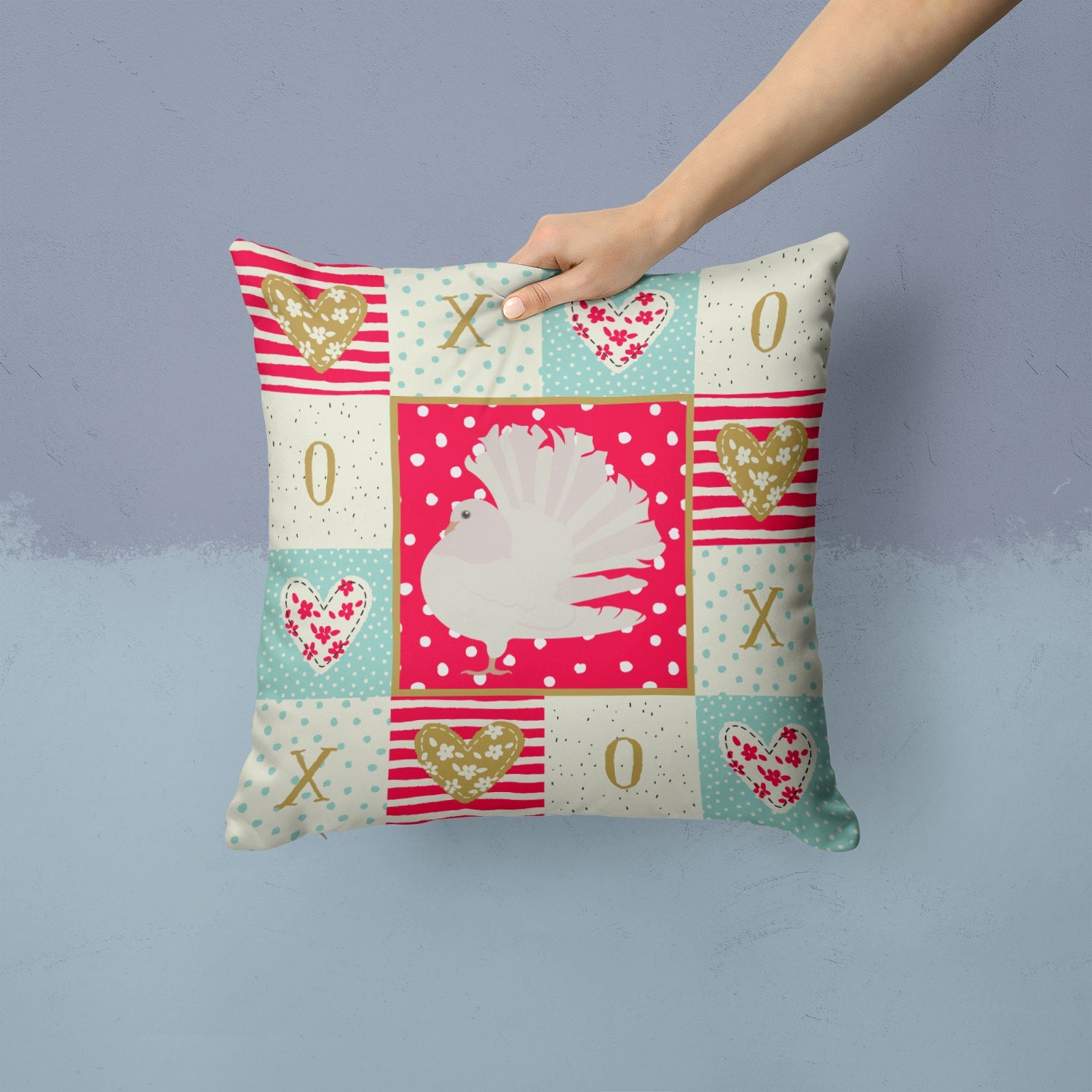 Silver Fantail Pigeon Love Decorative Throw Pillow 14x14 Indoor Outdoor Accent Cushion, Fabric Cover with Insert for Sofa, Bed, Porch & Living Room