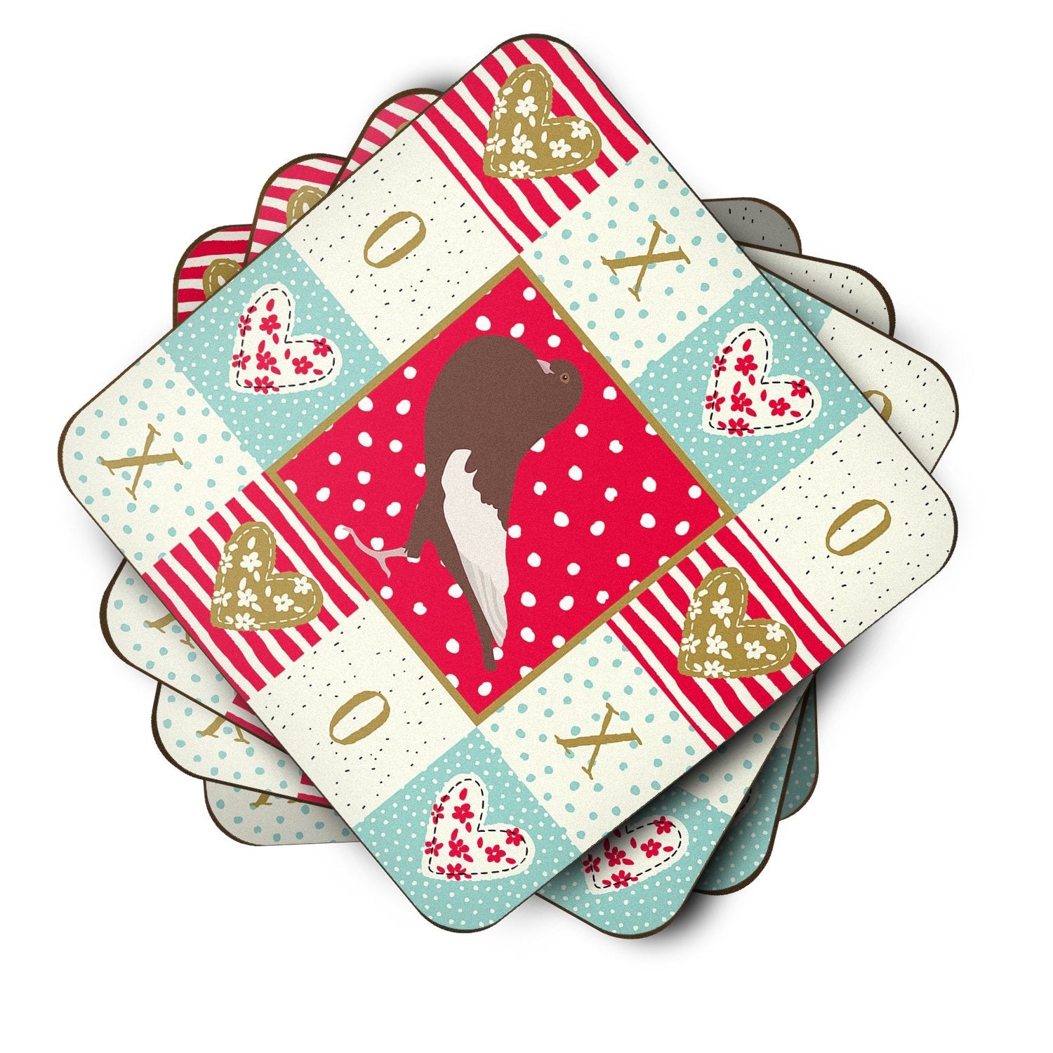 English Pouter Pigeon Love Foam Coasters Set of 4 Cup Coasters for Indoor Outdoor, Tabletop Protection, Anti Slip, Mouse pad Material