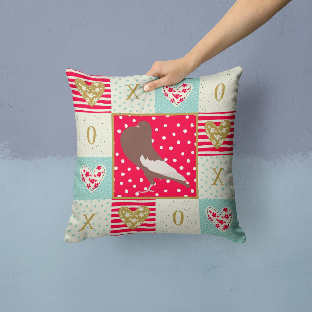 English Pouter Pigeon Love Decorative Throw Pillow 14x14 Indoor Outdoor Accent Cushion, Fabric Cover with Insert for Sofa, Bed, Porch & Living Room