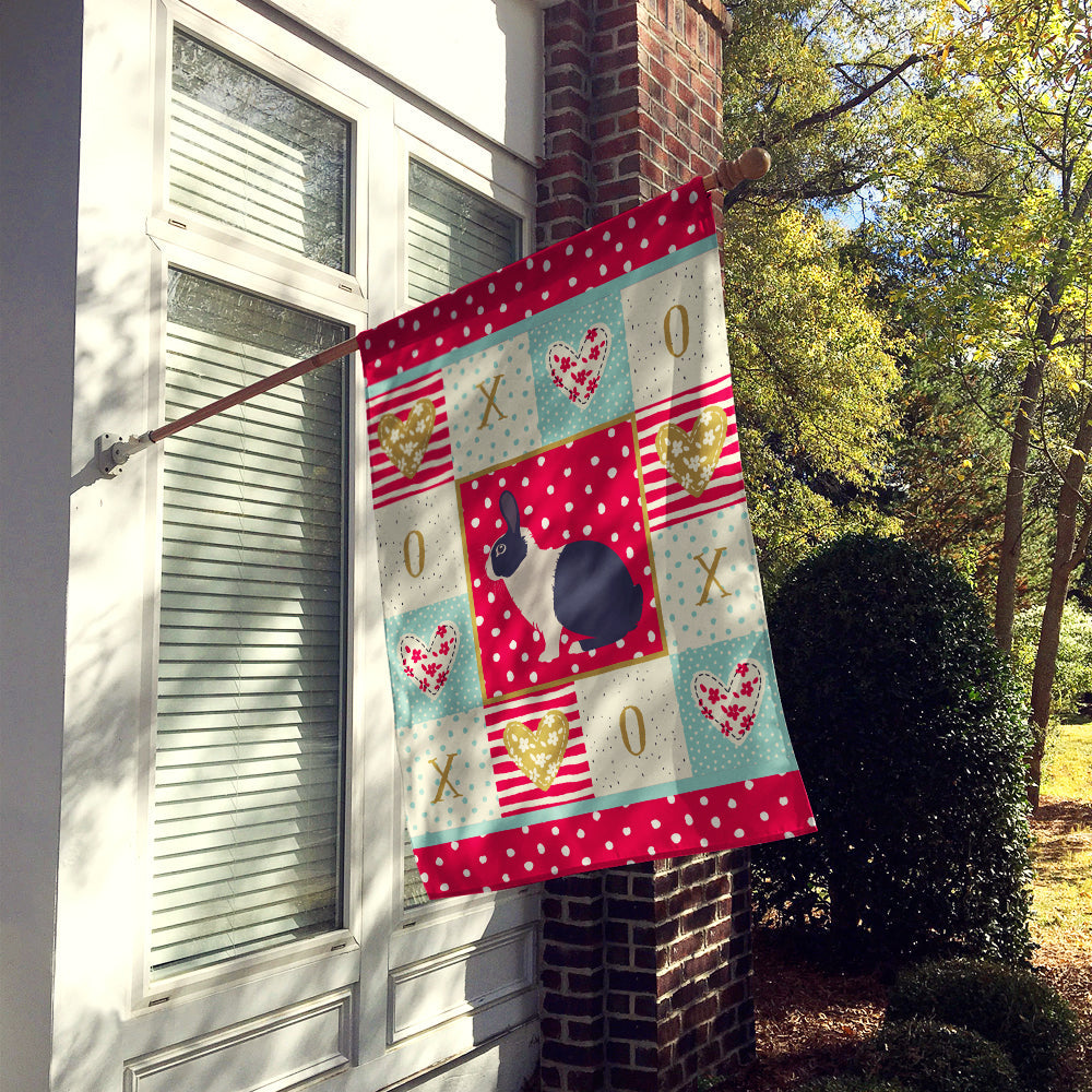 Dutch Rabbit Love House Flag 28x40 Porch Sleeve Pole Decorative Outside Yard Banner Artwork Wall Hanging, Polyester