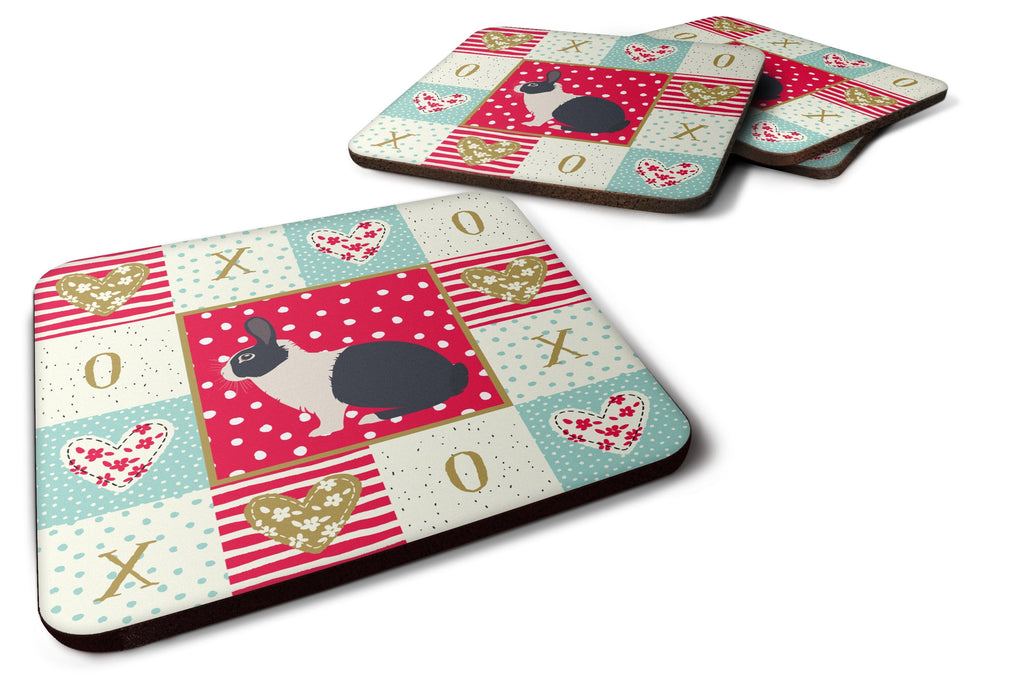 Dutch Rabbit Love Foam Coasters Set of 4 Cup Coasters for Indoor Outdoor, Tabletop Protection, Anti Slip, Mouse pad Material
