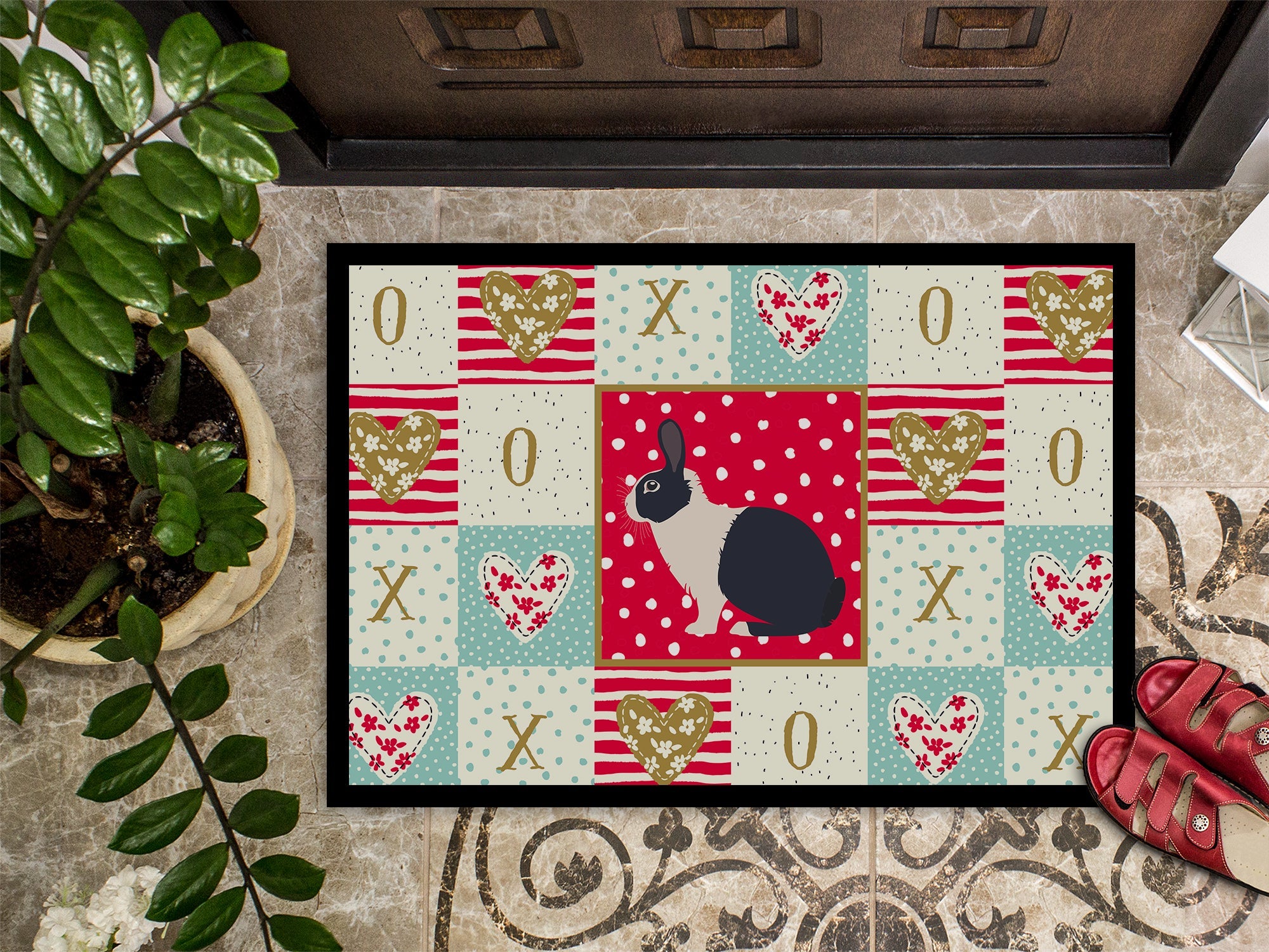 Dutch Rabbit Love Doormat Indoor Outdoor 18H X 27W Front Door Mat Rugs for Entryway, Non Slip Washable