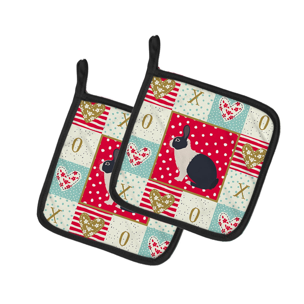 Dutch Rabbit Love Pot Holder Set of 2 Heat Resistant Quilted Hot Pads 7.5 x 7.5 Inch, Insulated Kitchen Trivets for Cooking & Baking