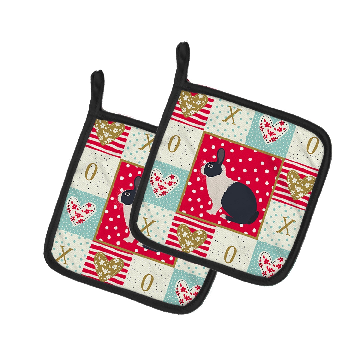 Dutch Rabbit Love Pot Holder Set of 2 Heat Resistant Quilted Hot Pads 7.5 x 7.5 Inch, Insulated Kitchen Trivets for Cooking & Baking
