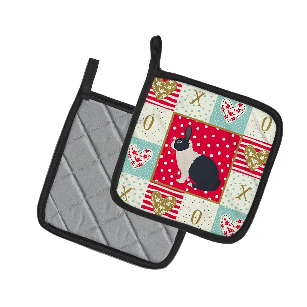 Dutch Rabbit Love Pot Holder Set of 2 Heat Resistant Quilted Hot Pads 7.5 x 7.5 Inch, Insulated Kitchen Trivets for Cooking & Baking
