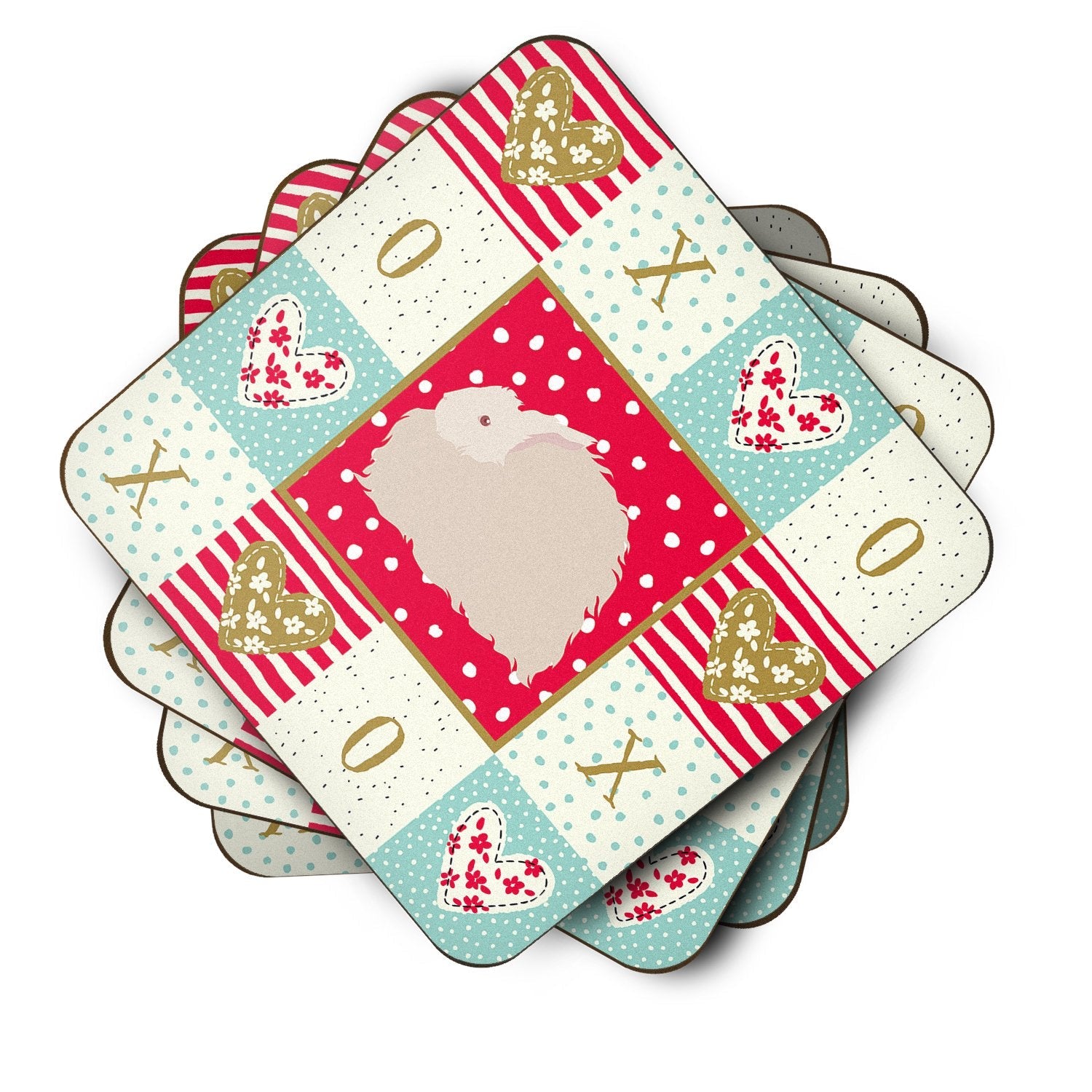 Fluffy Angora Rabbit Love Foam Coasters Set of 4 Cup Coasters for Indoor Outdoor, Tabletop Protection, Anti Slip, Mouse pad Material