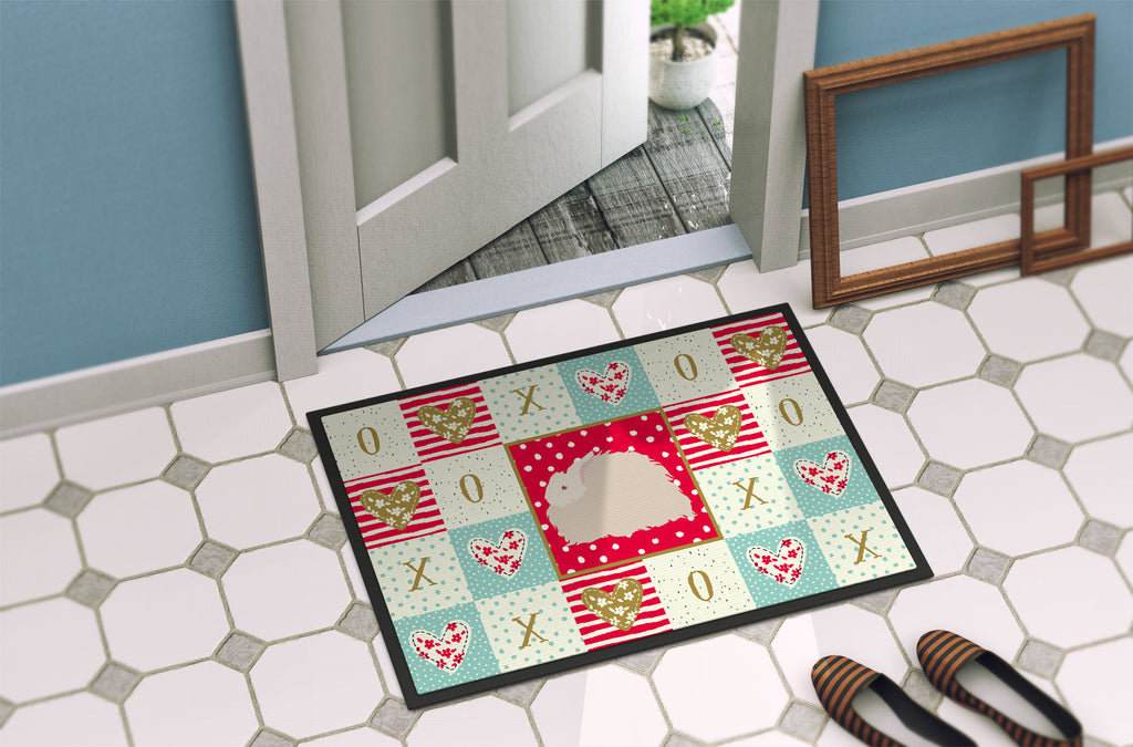 Fluffy Angora Rabbit Love Doormat Indoor Outdoor 18H X 27W Front Door Mat Rugs for Entryway, Non Slip Washable
