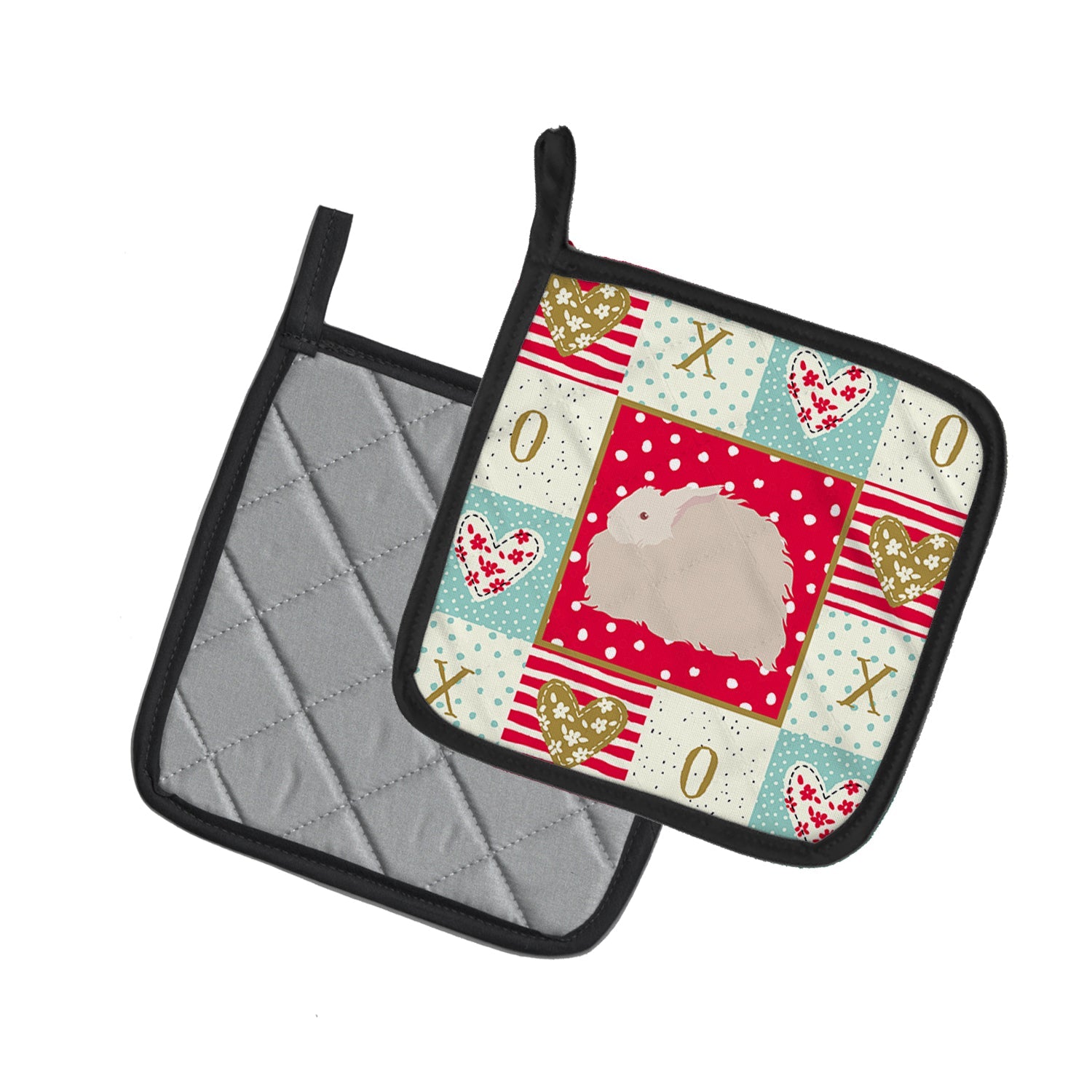 Fluffy Angora Rabbit Love Pot Holder Set of 2 Heat Resistant Quilted Hot Pads 7.5 x 7.5 Inch, Insulated Kitchen Trivets for Cooking & Baking