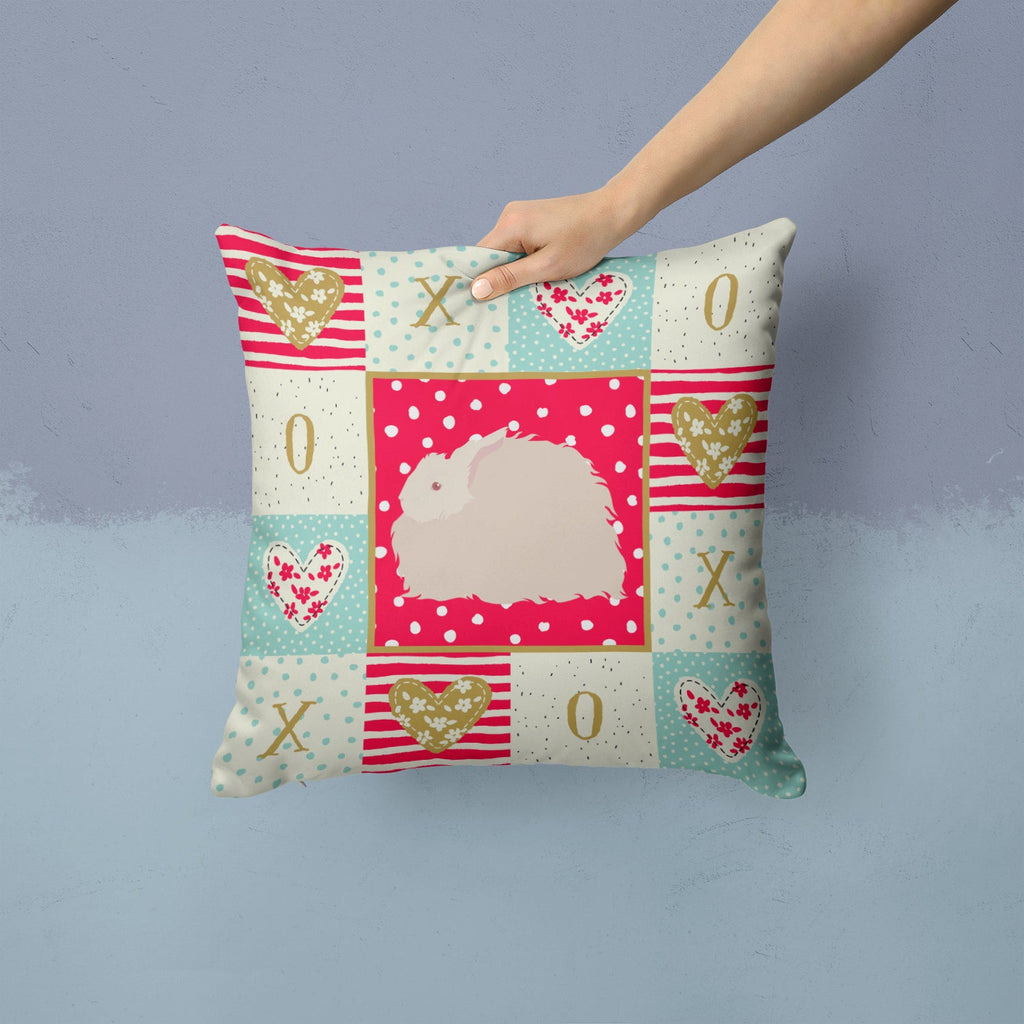 Fluffy Angora Rabbit Love Decorative Throw Pillow 14x14 Indoor Outdoor Accent Cushion, Fabric Cover with Insert for Sofa, Bed, Porch & Living Room
