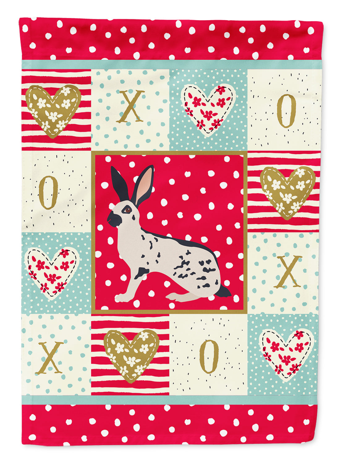 English Spot Rabbit Love House Flag 28x40 Porch Sleeve Pole Decorative Outside Yard Banner Artwork Wall Hanging, Polyester