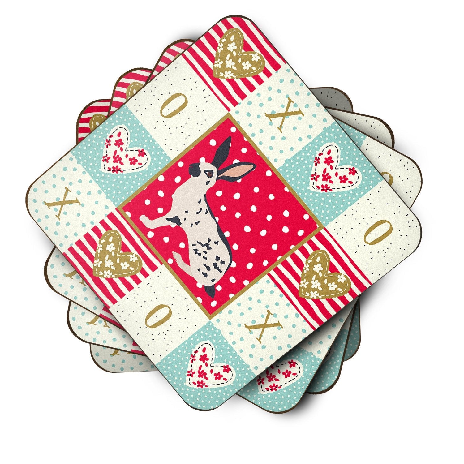English Spot Rabbit Love Foam Coasters Set of 4 Cup Coasters for Indoor Outdoor, Tabletop Protection, Anti Slip, Mouse pad Material