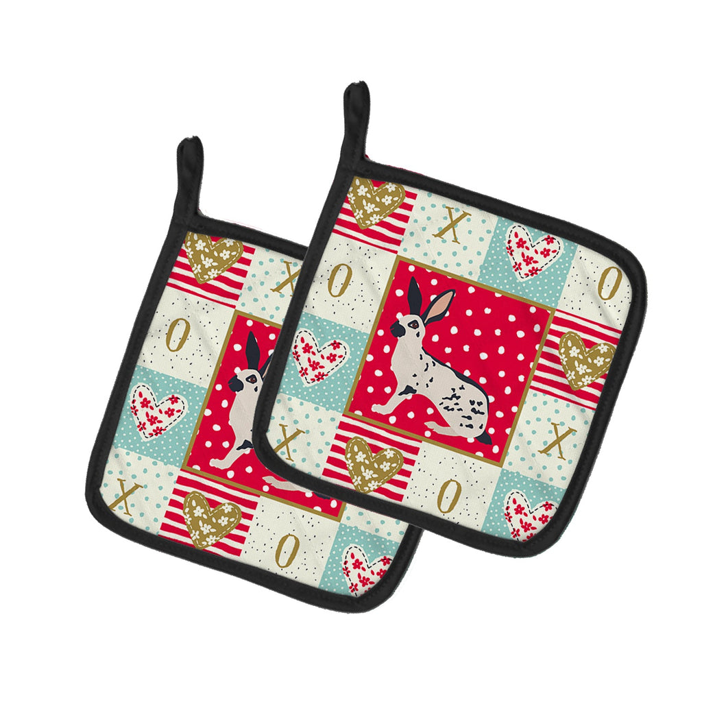 English Spot Rabbit Love Pot Holder Set of 2 Heat Resistant Quilted Hot Pads 7.5 x 7.5 Inch, Insulated Kitchen Trivets for Cooking & Baking