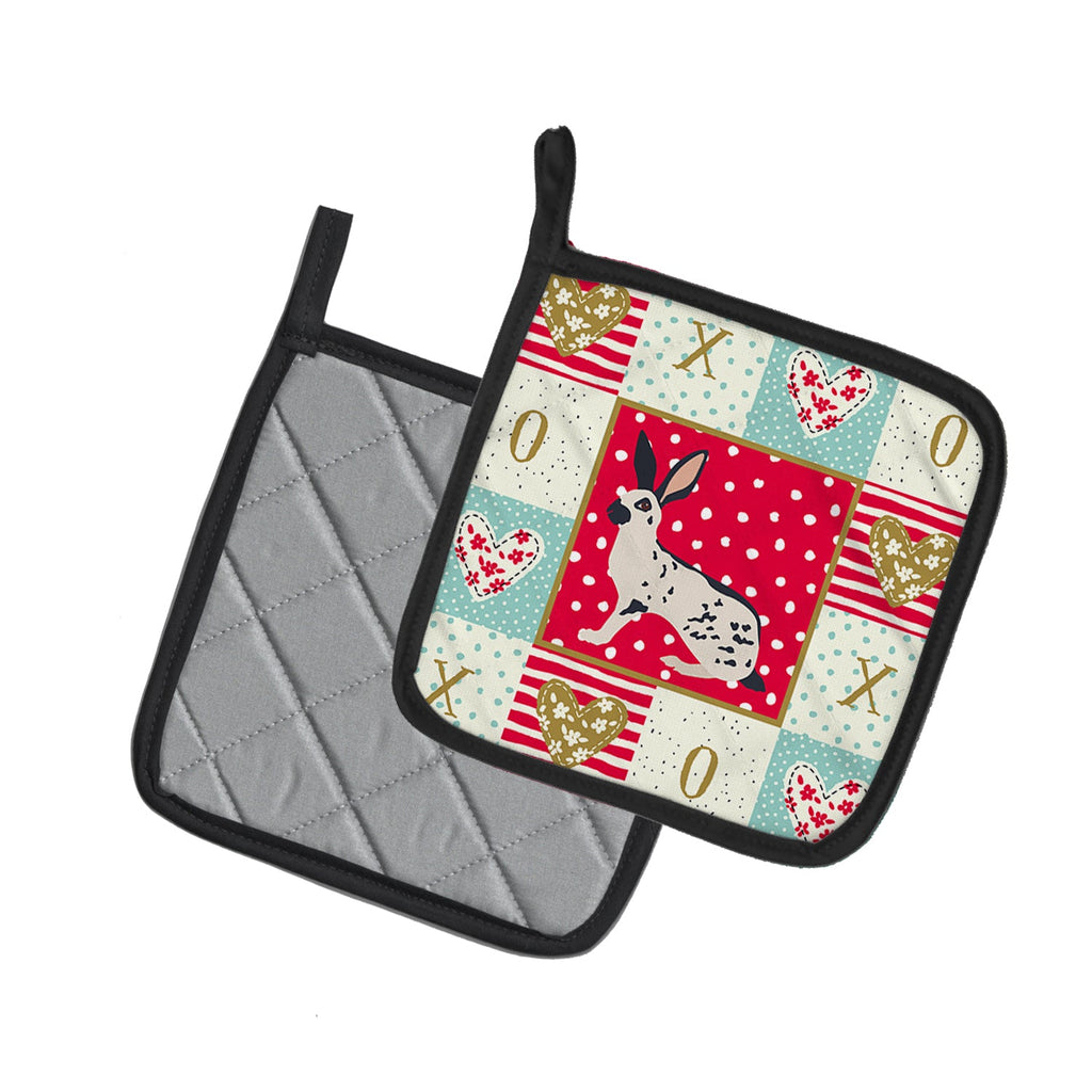English Spot Rabbit Love Pot Holder Set of 2 Heat Resistant Quilted Hot Pads 7.5 x 7.5 Inch, Insulated Kitchen Trivets for Cooking & Baking