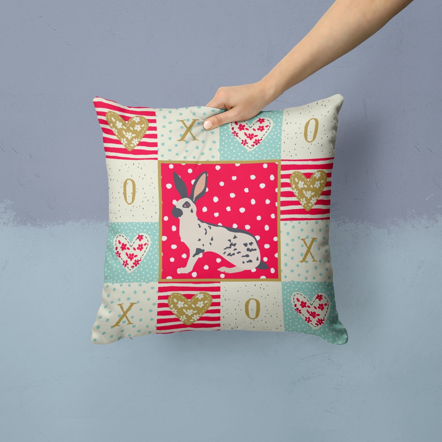 English Spot Rabbit Love Decorative Throw Pillow 14x14 Indoor Outdoor Accent Cushion, Fabric Cover with Insert for Sofa, Bed, Porch & Living Room