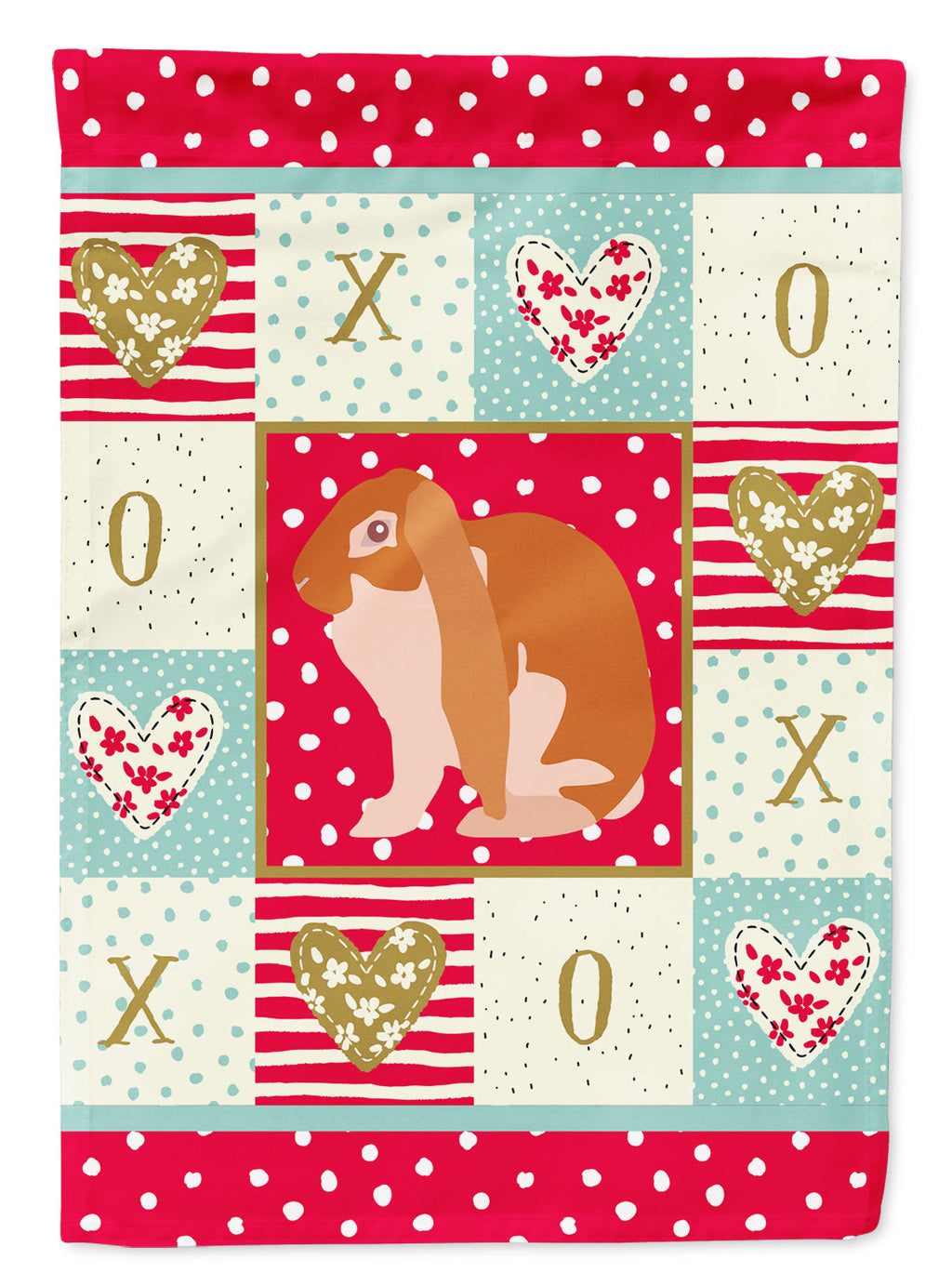 English Lop Rabbit Love House Flag 28x40 Porch Sleeve Pole Decorative Outside Yard Banner Artwork Wall Hanging, Polyester