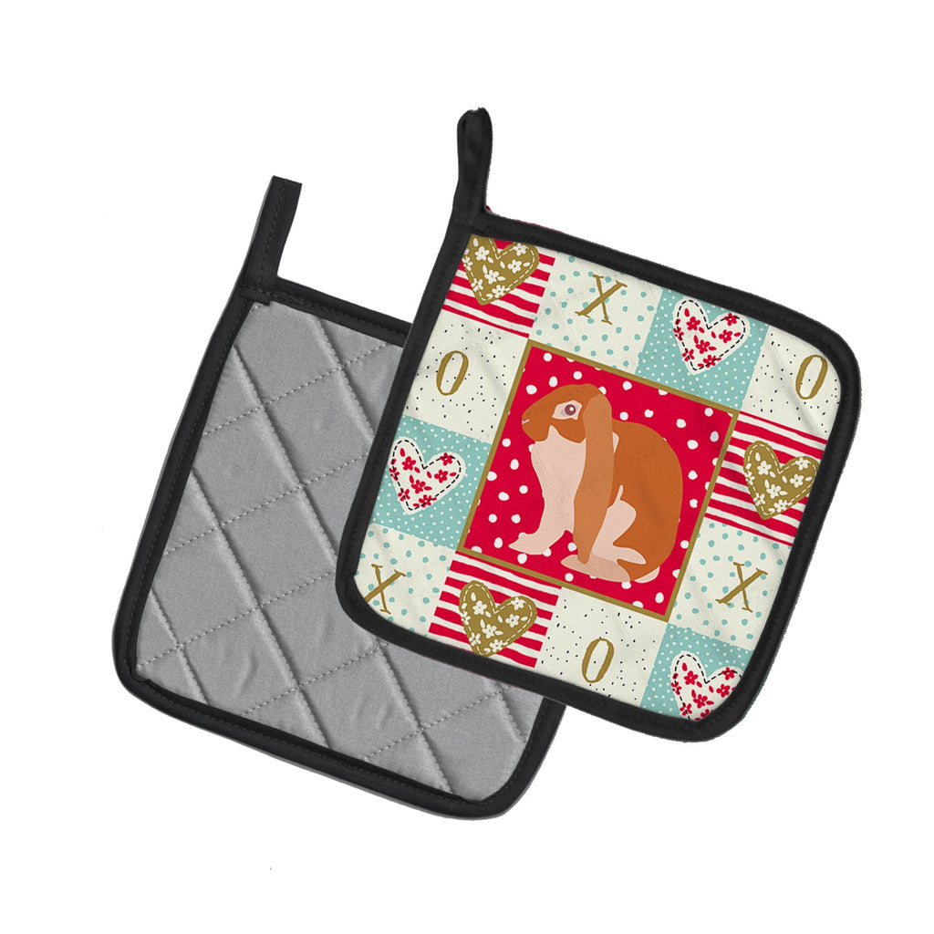 English Lop Rabbit Love Pot Holder Set of 2 Heat Resistant Quilted Hot Pads 7.5 x 7.5 Inch, Insulated Kitchen Trivets for Cooking & Baking