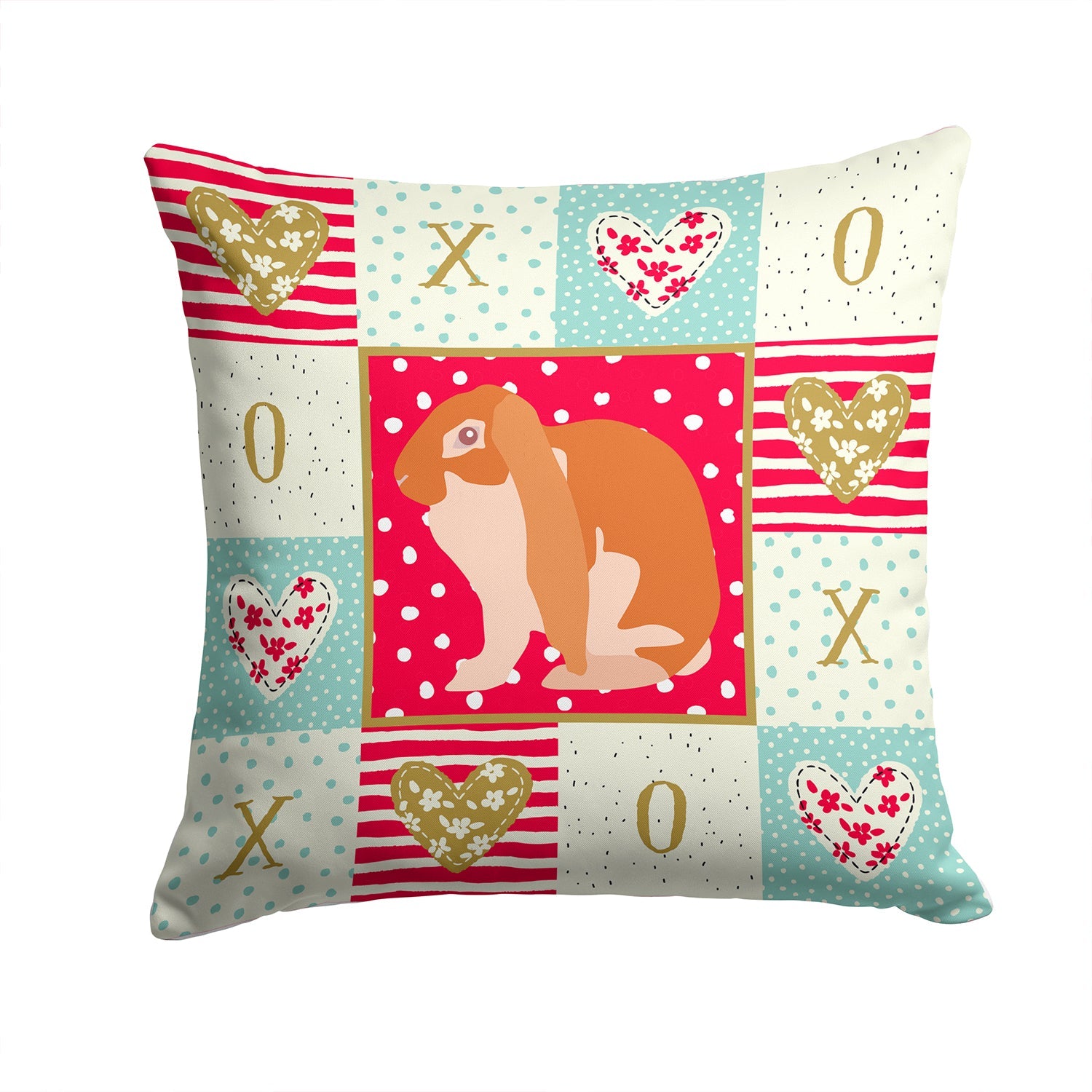 English Lop Rabbit Love Decorative Throw Pillow 14x14 Indoor Outdoor Accent Cushion, Fabric Cover with Insert for Sofa, Bed, Porch & Living Room